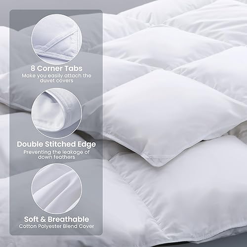 Miniatura 18 de Edredón de lujo 100% algodón orgánico para todas las estaciones, tamaño Queen, relleno de edredón de calor medio de alta potencia, 8 pestañas