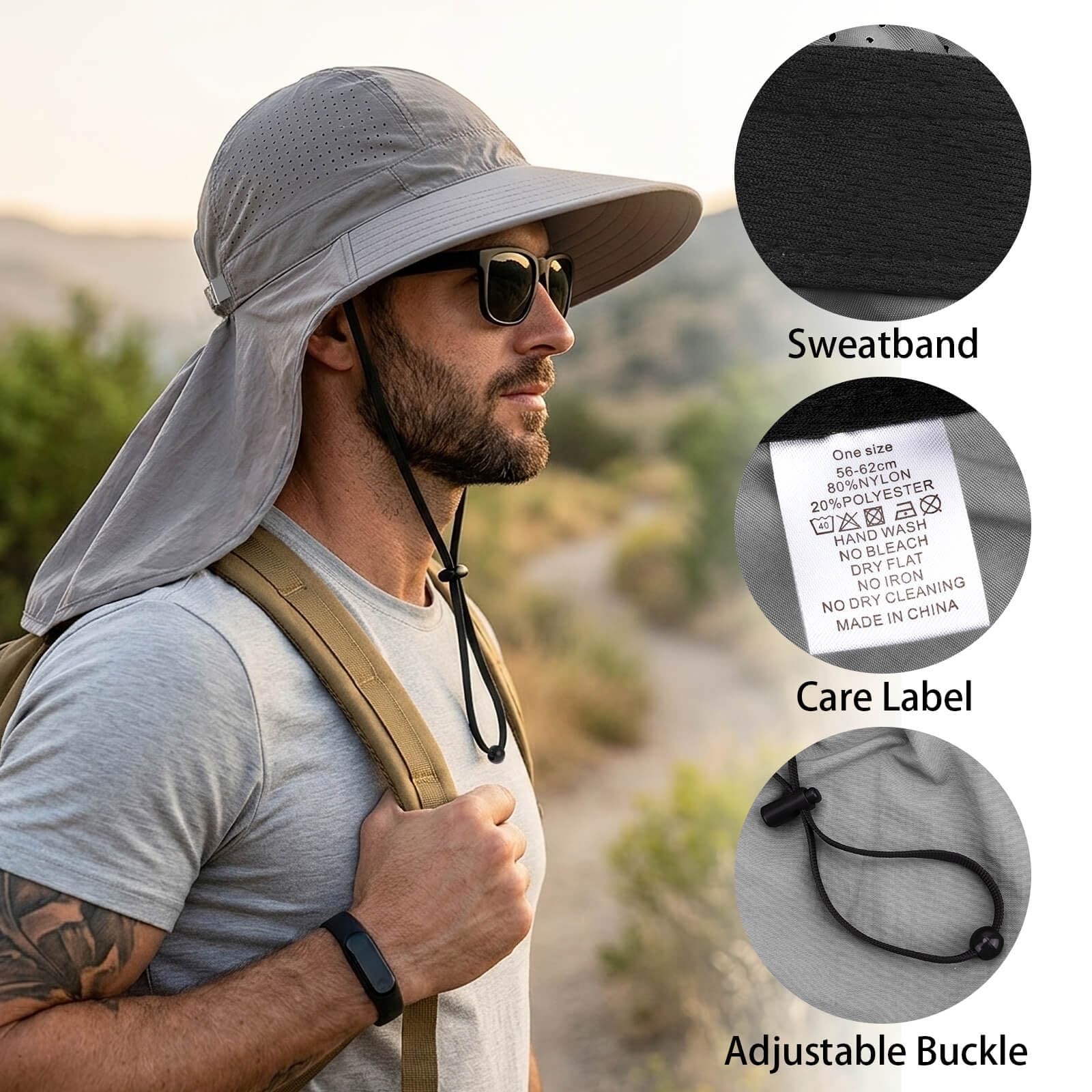 DRESHOW Chapeau de Soleil Pliable Anti-UV Femme avec Rabat Cou Large Visière UPF 50+
