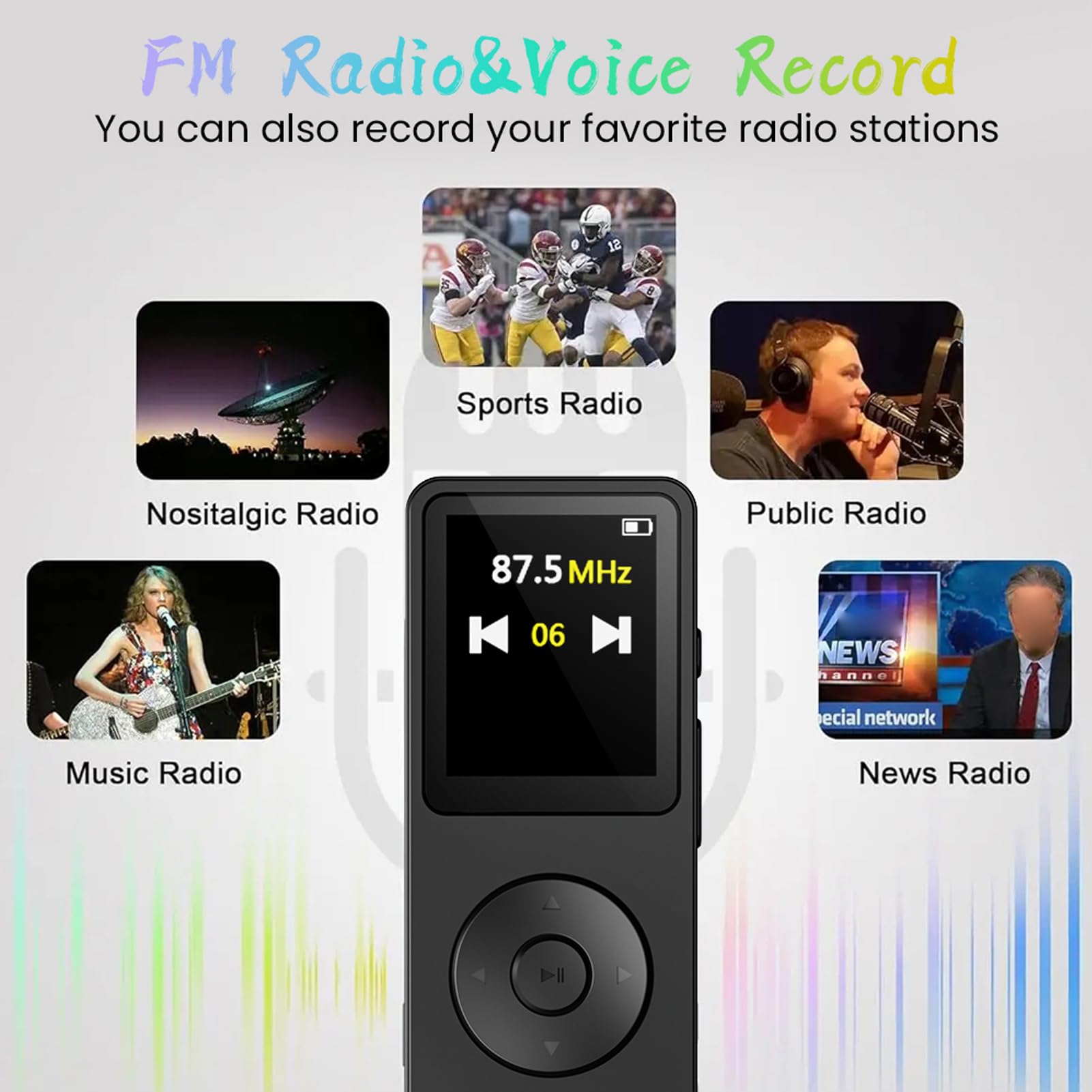 Sxhlseller Reproductor de MP3 Bluetooth 5.4 |Reproductor de Música HiFi LCD de 2,4" con FM, Grabadora de Voz y Memoria Ampliable para Deportes Al Aire Libre (con Tarjeta de Memoria de 128G)