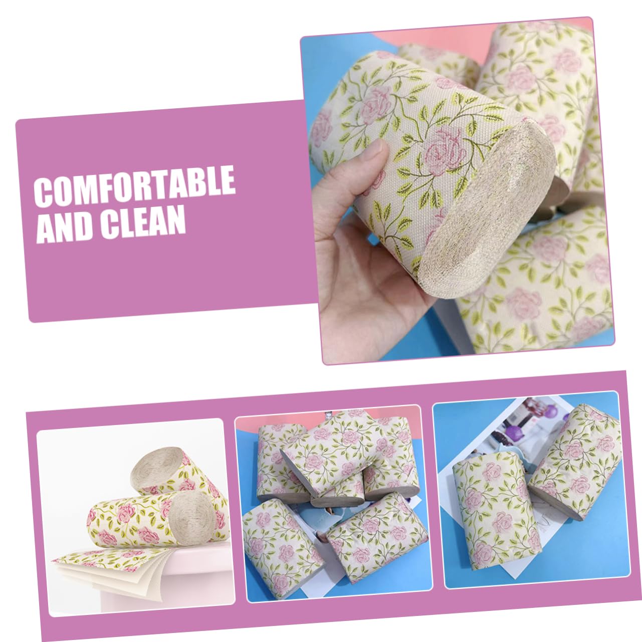 Yardenfun Carta Igienica Resistente e Confortevole in Polpa di Bambù 10 Pezzi e Motivi Distintivi di Rose con Design Elegante per Bagno Casa e Ufficio