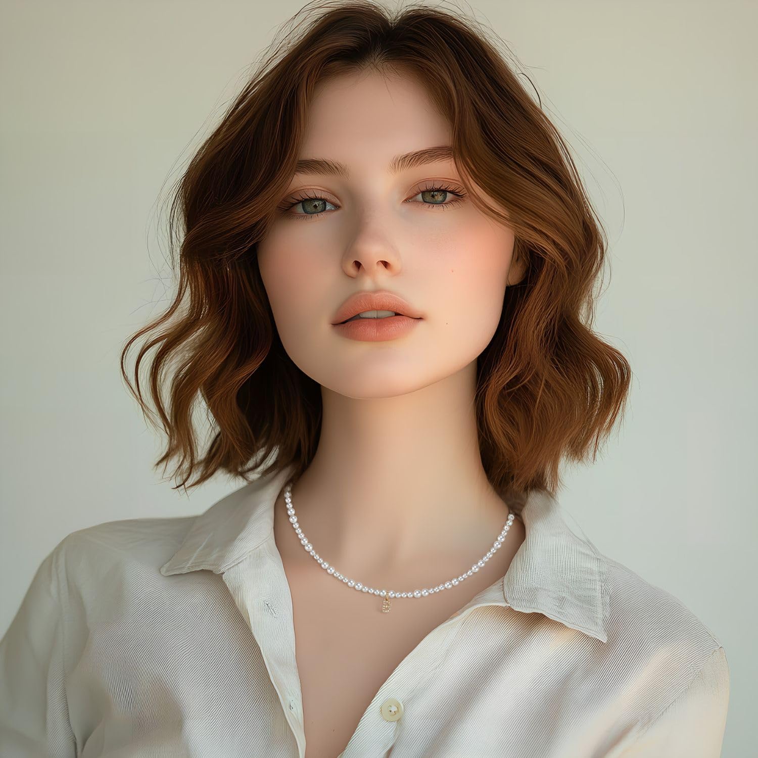 Initial Pearl Necklaces for Women 14K Gold Plated Dainty Pearl Chain Necklace Initial Charm Pendant Pearl Choker Jewelry - Image 2