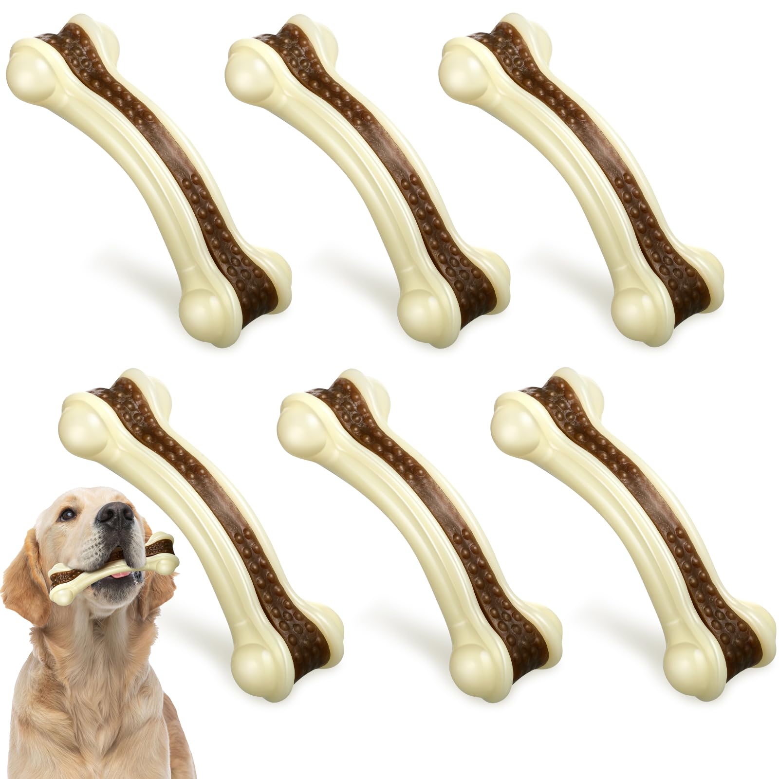 Sosation 6 Pcs Dog Toys for Aggressive Chewers Christmas Nylon Beef Flavor Bones Tough Puppy Teething Toys Puppy Chew Bones for Large Medium Small