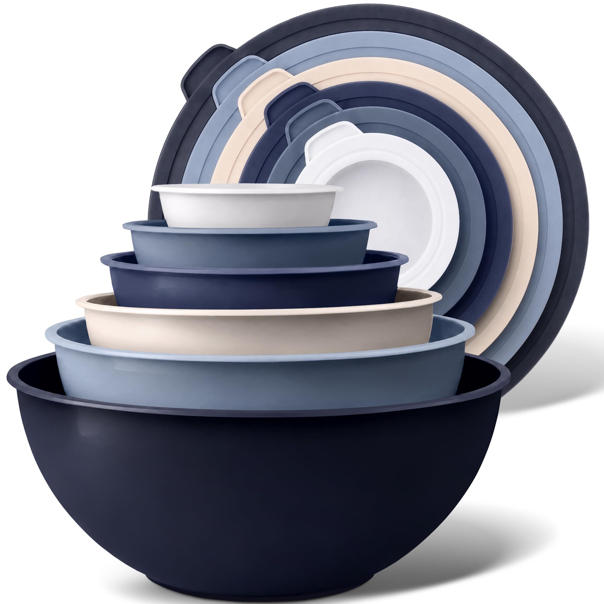 Zulay Kitchen 12 Piece Plastic Mixing Bowls with Leak-Proof Lids Set - Microwave and Freezer Safe Kitchen Mixing Bowls for Preparing, Serving and Storing - Large Nesting Bowls (Navy Ombre)