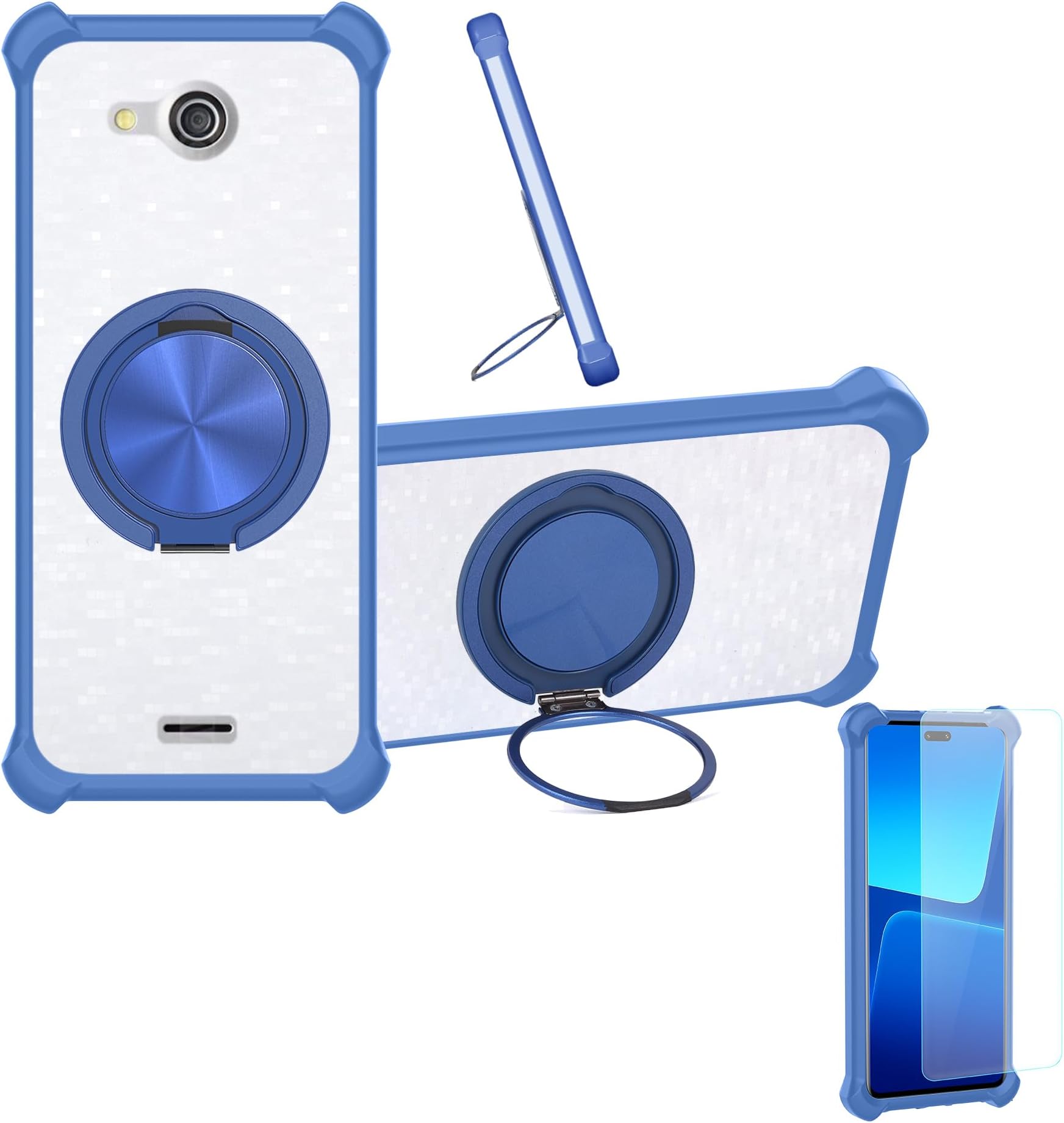 Case Compatible for Kyocera Basio Phone Case Cover [with 1* Tempered Glass Screen Protector] Hybrid Case[360°Ring Support, Magnetic] CX-05-LAN