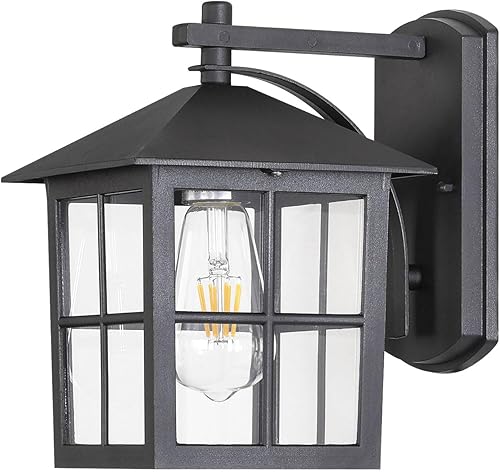 Lámpara de pared para exteriores con pantalla, impermeable, de aluminio negro mate, para patio, pasillo, pasillo, puerta, porche, patio