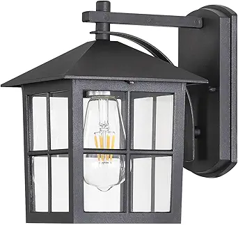 Outdoor Wall Light with Lampshade, Waterproof Matte Black Aluminum Exterior Light Fixture for Courtyard Corridor Hallway Doorways Porch Patio