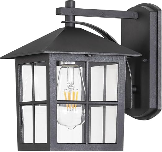Outdoor Wall Light with Lampshade, Waterproof Matte Black Aluminum Exterior Light Fixture for Courtyard Corridor Hallway Doorways Porch Patio