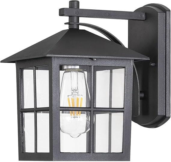 Outdoor Wall Light with Lampshade, Waterproof Matte Black Aluminum Exterior Light Fixture for Courtyard Corridor Hallway Doorways Porch Patio