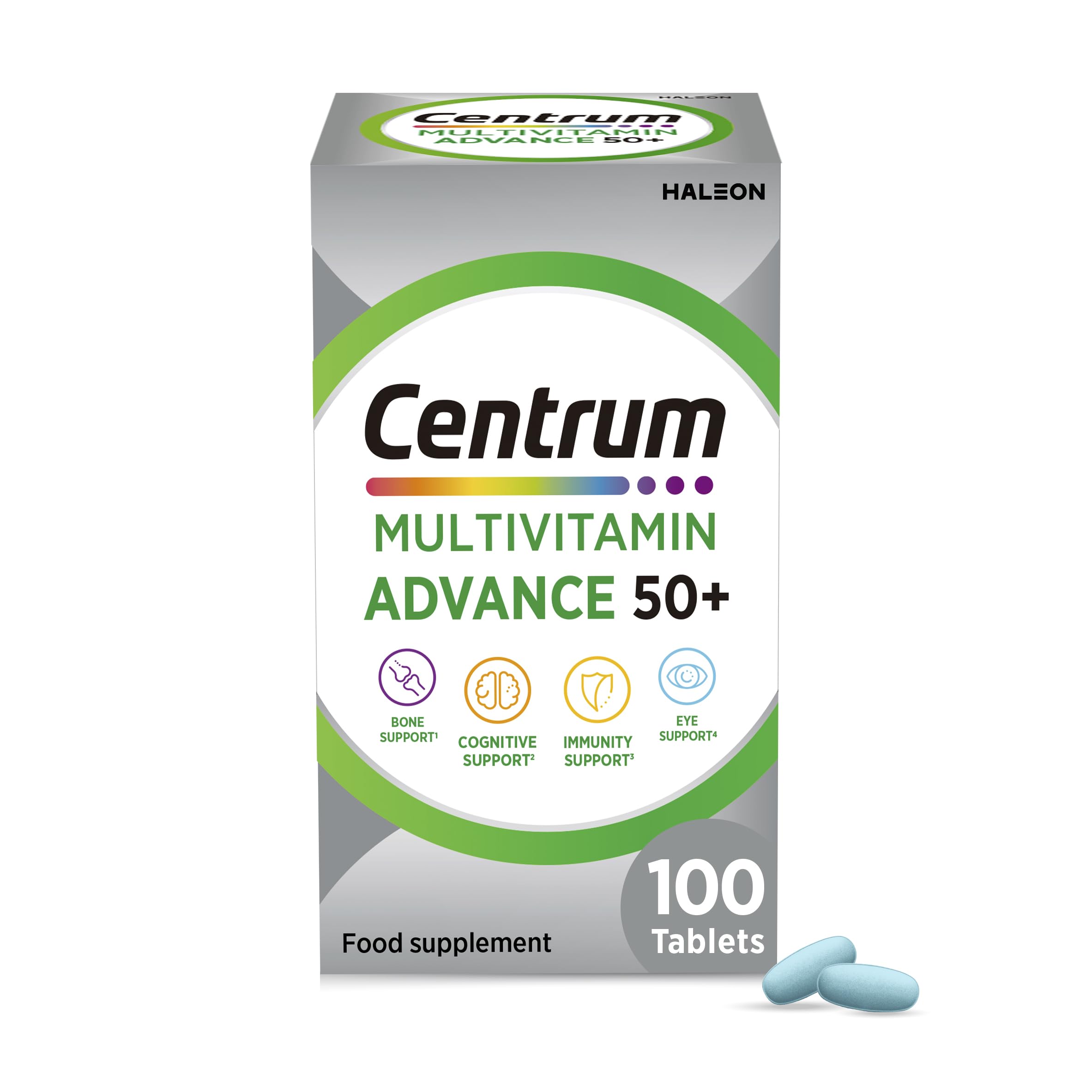 Centrum Advance 50+ Tablets Multivitamin & Mineral Supplements, with 24 essential nutrients, including vitamin D, C, Zinc, 100 ct | Product may vary