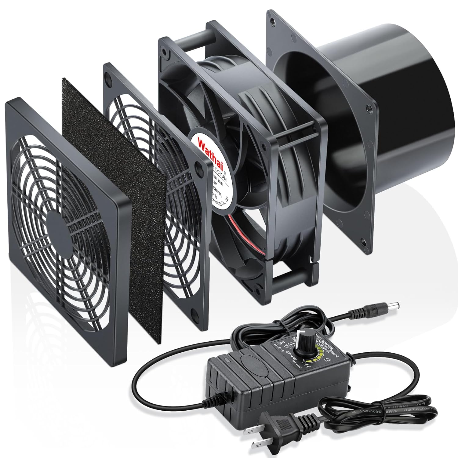 Wathai 120mm x 38mm 12V 4 Inch Small Exhaust Fan with 110V 120V Speed Control for Fume Extractor Soldering, 3D Laser, Paint Booth Cooling
