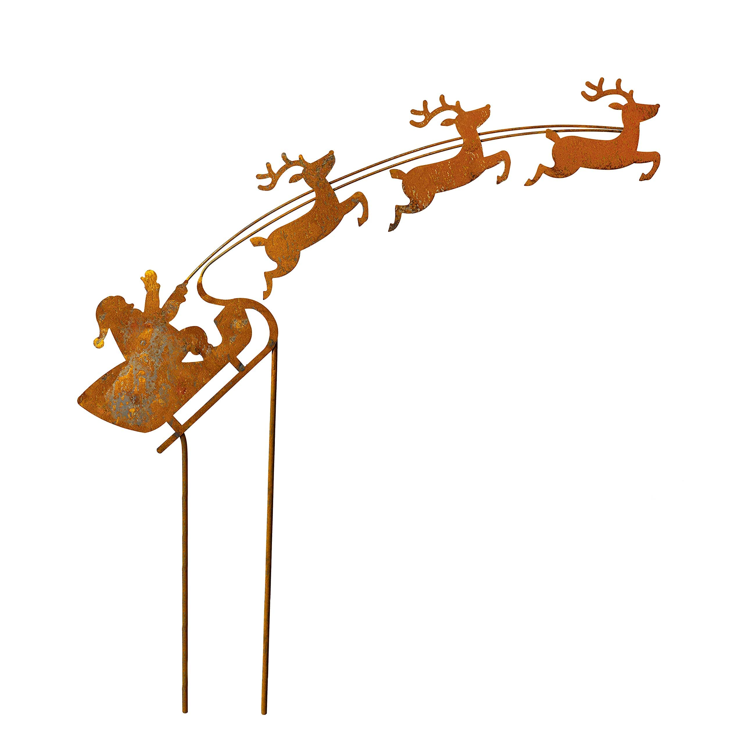 "Weihnachtsmann auf Rentierschlitten Rostige Winter und Weihnachtsdeko - winterliche Garten Deko in Rostoptik- Edelrost Gartenfiguren für außen für die Weihnachts- und Adventszeit