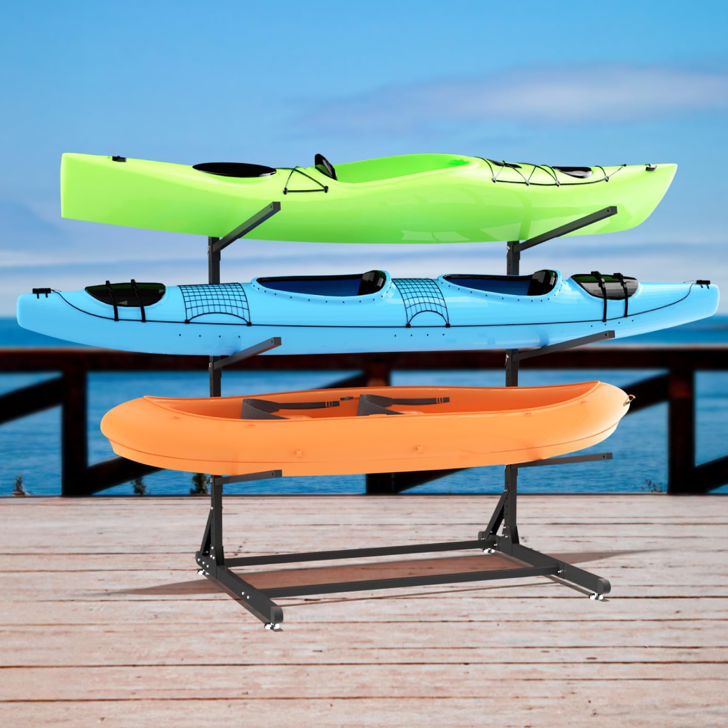 RDCMKL Freestanding Kayak Storage Rack, Heavy Duty Adjustable Stand for Kayaks, SUPs, Paddleboards, Canoes, Weatherproof