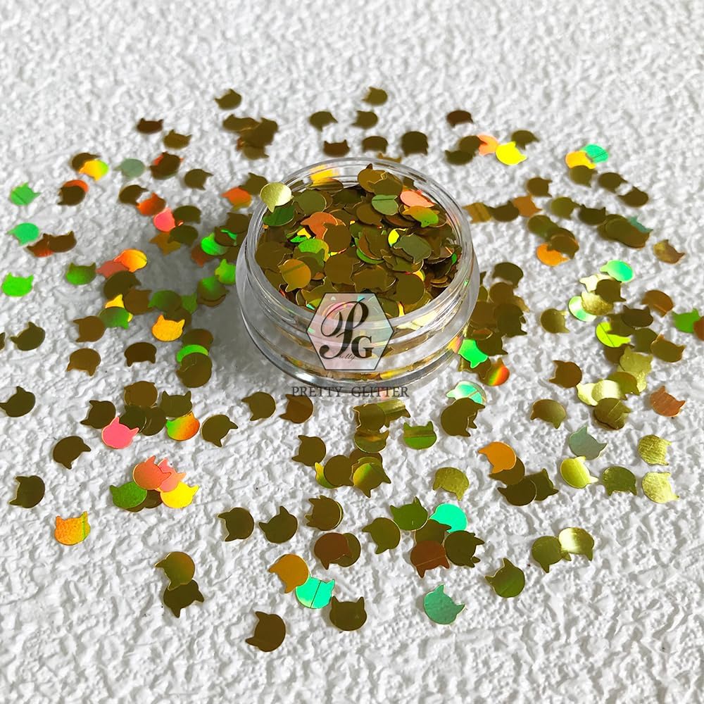 PrettyG 3D Cat‘s Head Shape Holographic Glitter Sequins Ultrathin Glitter For Art Craft Nail Makeup Decoration Accessories (Silver)