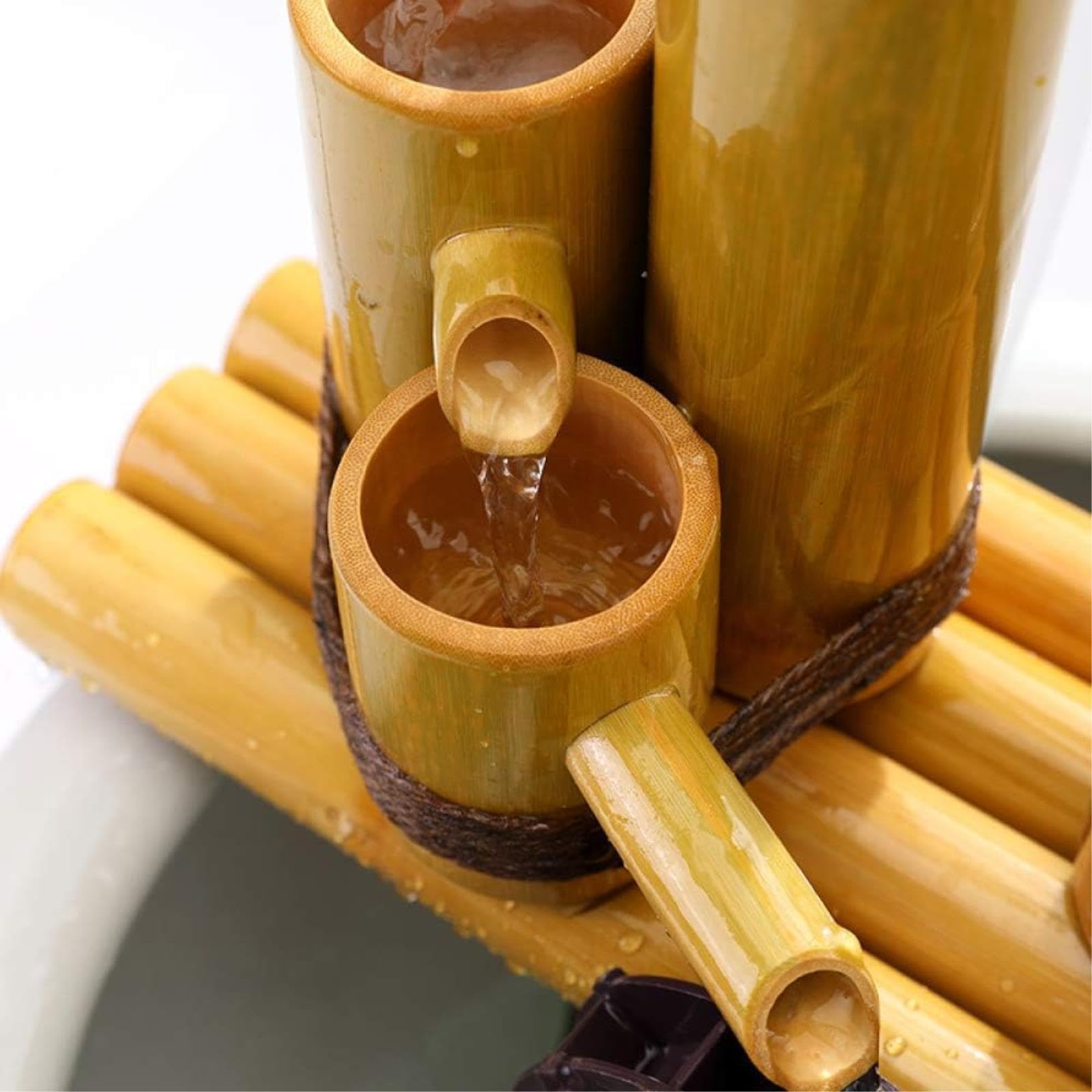 Fuente de bambú, Elemento acuático para jardín Zen, Cascada de Mesa para Interiores, Adorno acuático de bambú con Bomba, decoración para balcón, césped, Estanque, pecera, 21,7 pulg
