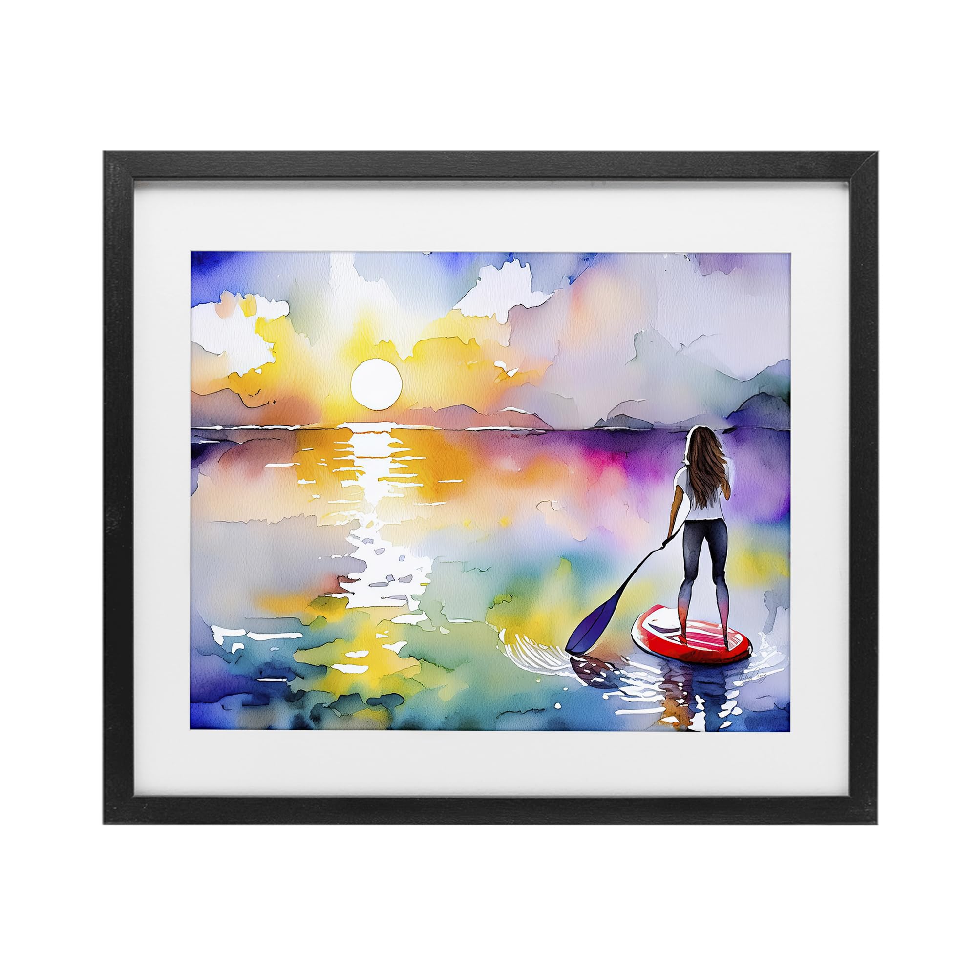 Stupell Industries Midnight Black (Textured) 'Sunset Paddle Drift'| Framed Print Under Glass