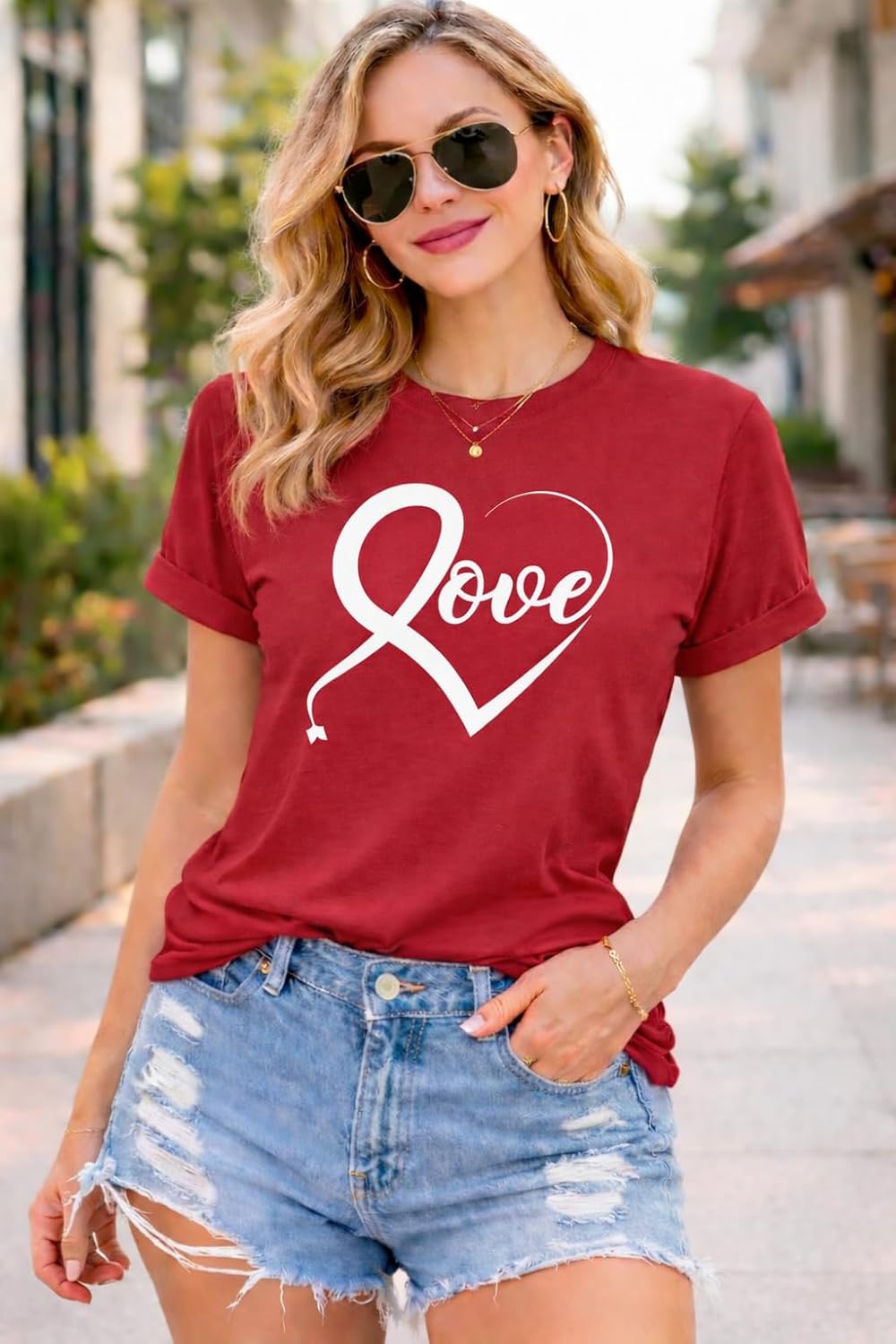 Valentine Shirts for Women - Cute Love Heart Graphic Short Sleeve Womens Tops Valentines Day Gifts for Her - Image 2