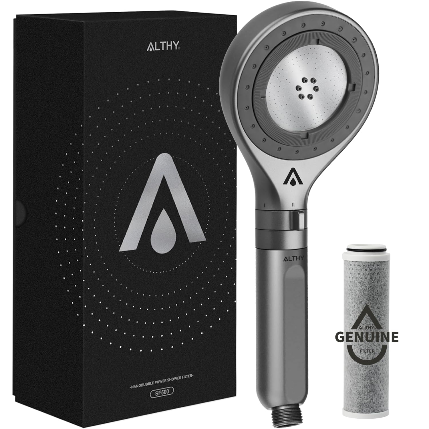 ALTHY Nanobubble Ducha de mano con filtro | Nanoburbujas 7.6 B - Limpieza profunda e hidratante | Filtro carbón activado | Cuidado piel/cabello | 3 modos con parada agua