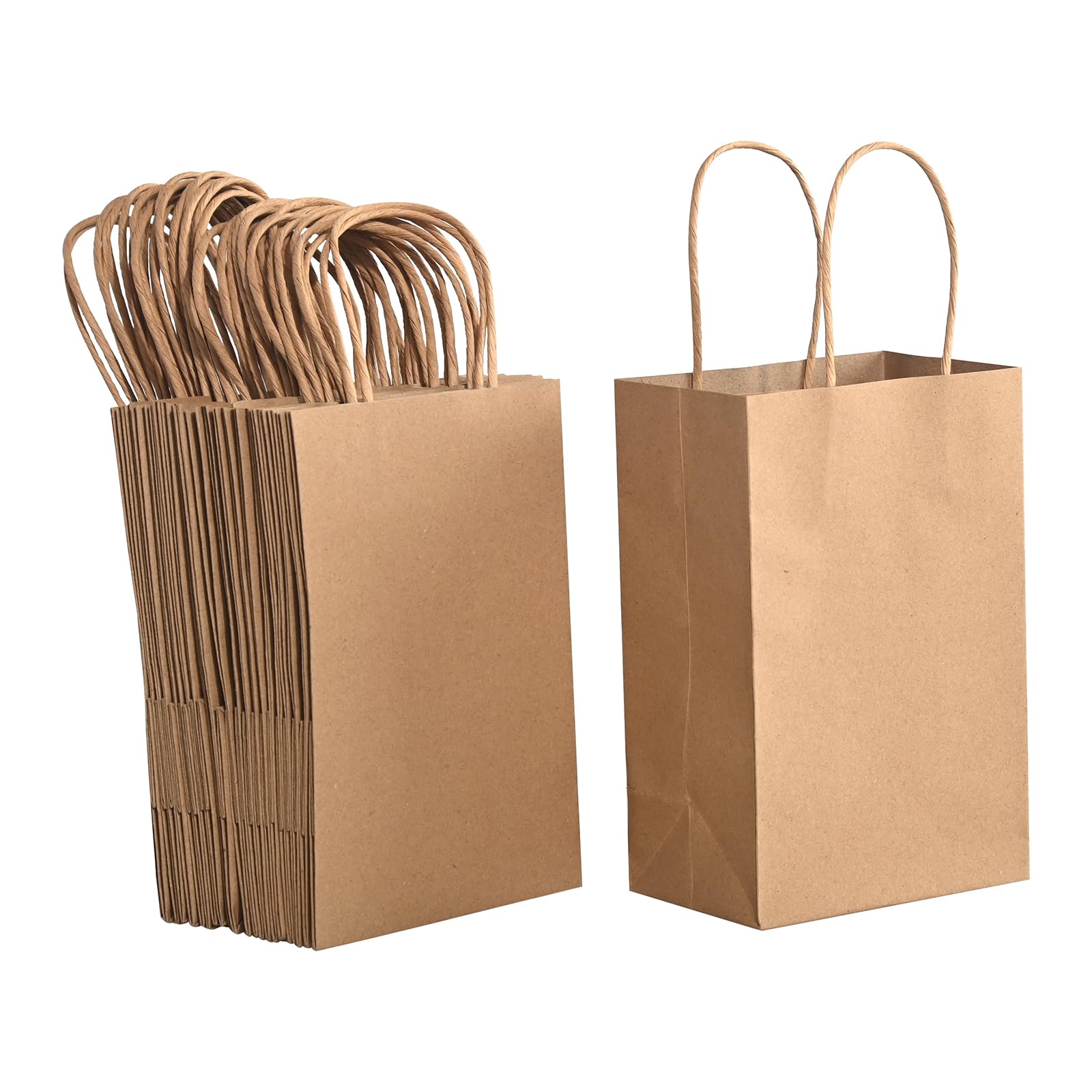 Brothersbox Small Brown Paper Bags With Handles 50Pcs 5.25x3.25x8 Inch, Kraft Paper Bags With Handles For Business Retail Shopping Party Grocery Favors Birthday