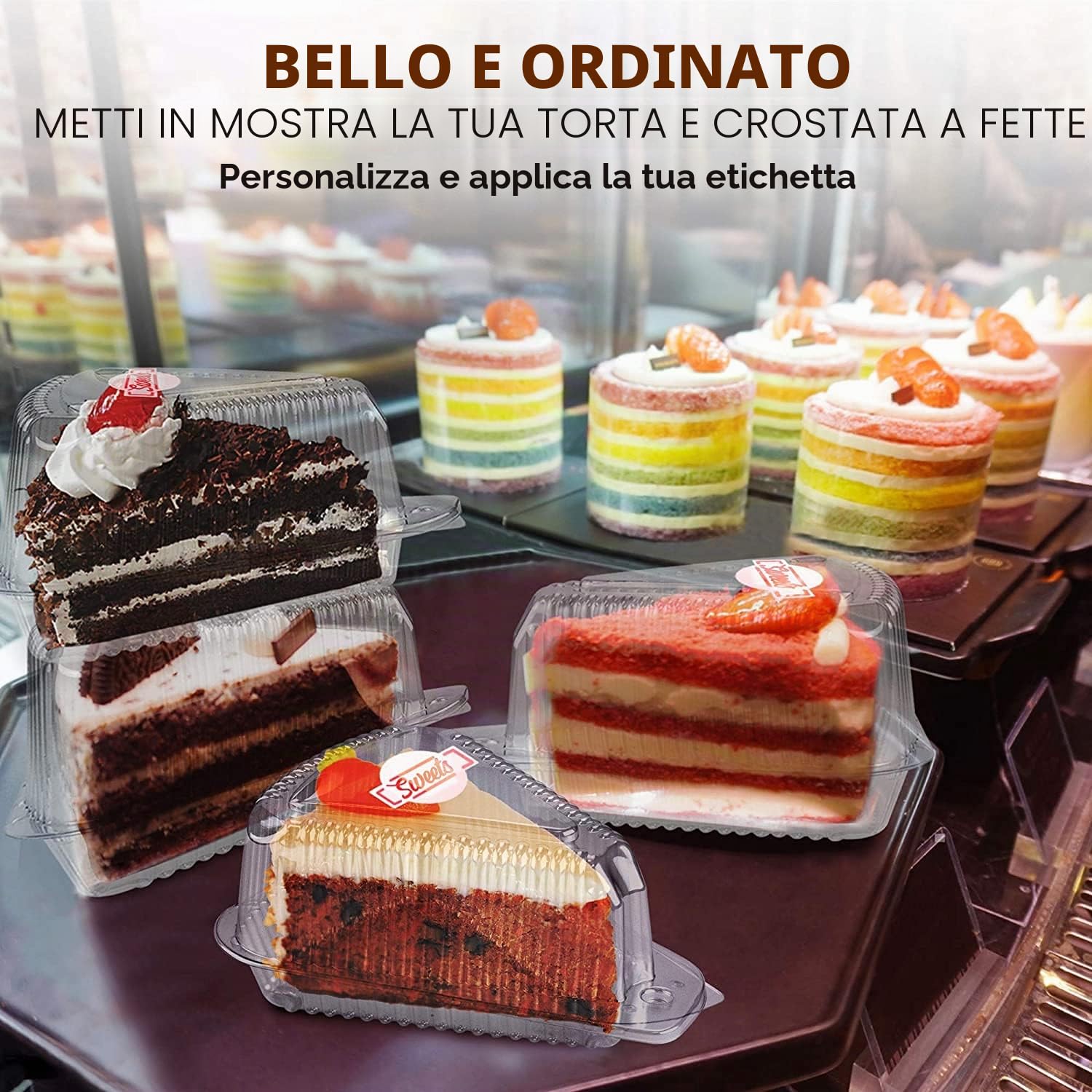 LATERN 100 Pezzi Scatole per Fette di Torta, 13cm x 7cm Scatole Singole per Cheesecake Scatole per Cupcake a Conchiglia Contenitore per Alimenti con Cerniera in Plastica Trasparente con Coperchi