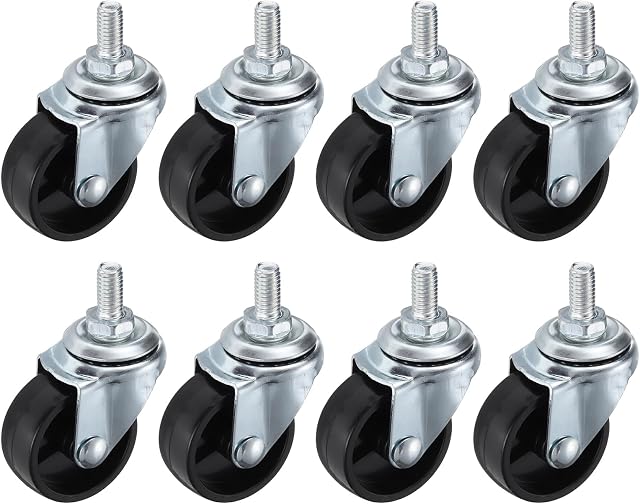 PATIKIL 1.5 Inch Threaded Swivel Casters, 8 Pack Wire Shelf Caster Wheels Stem Wheels Wire Shelving 110lb/50kg Load Capacity for Rolling Cart Wheels Furniture Replacement, Black