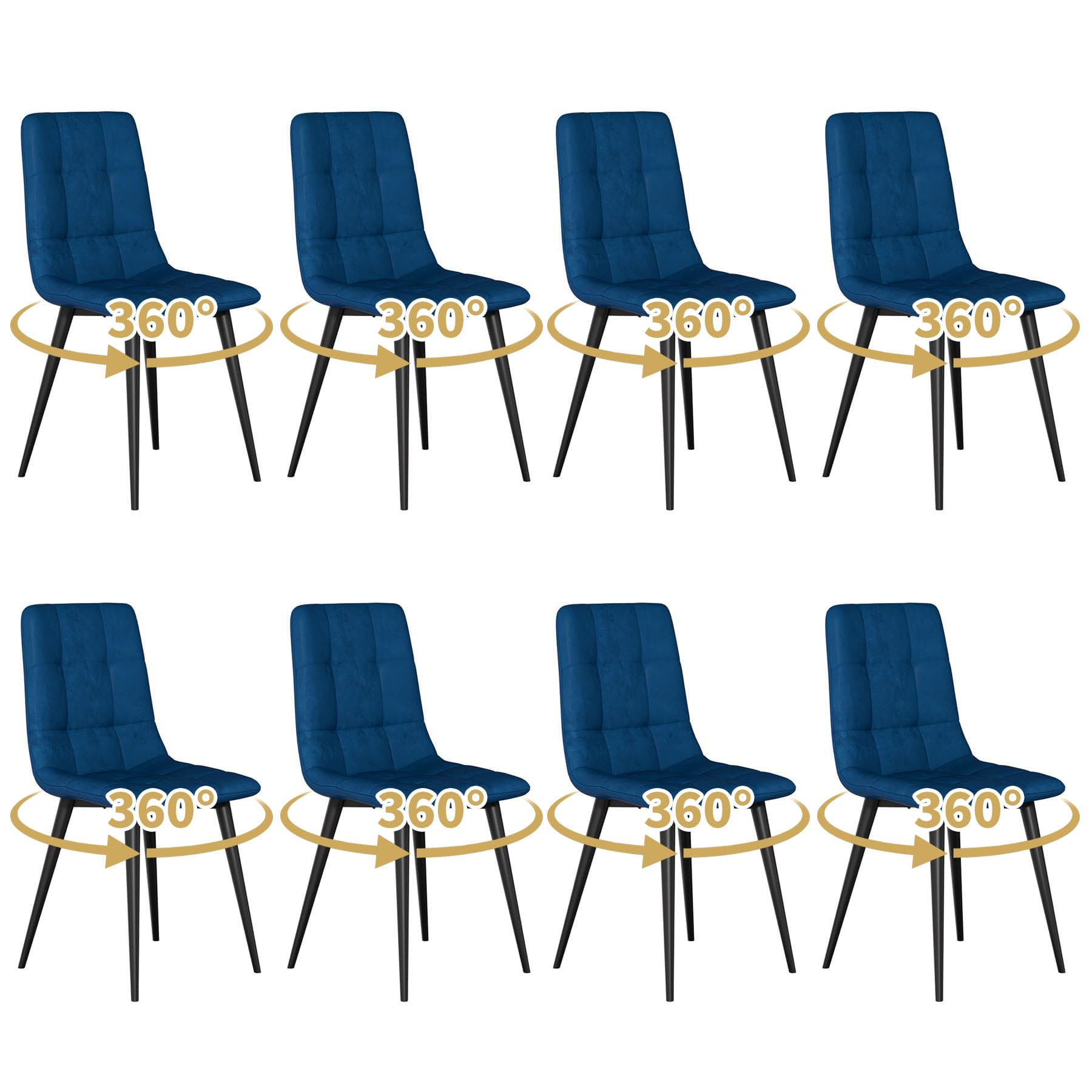 JMGJOY Swivel Dining Chairs Set of 8 Velvet Modern Upholstered kitchen Chairs 360° Rotating Dining Room Chair Max.120kg Metal Legs Padded Seat Backrest for Living Room Bedroom, Blue — image 1
