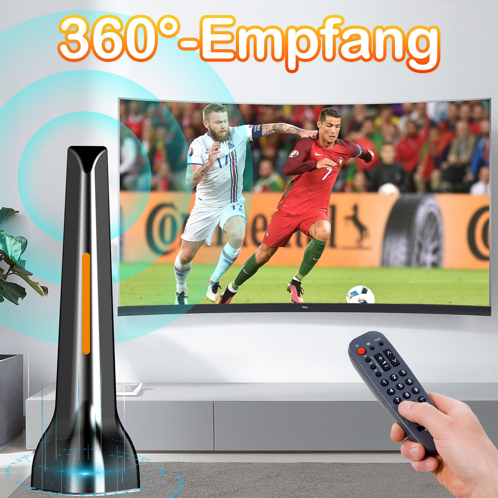 Antenna DVBt-T/DVB-T2, DVBT2, con amplificatore, ampia portata e ricezione a 360°, antenna per TV con forte base magnetica, supporta 4K 1080P – tutti i dispositivi TV DAB/UHF/VHF