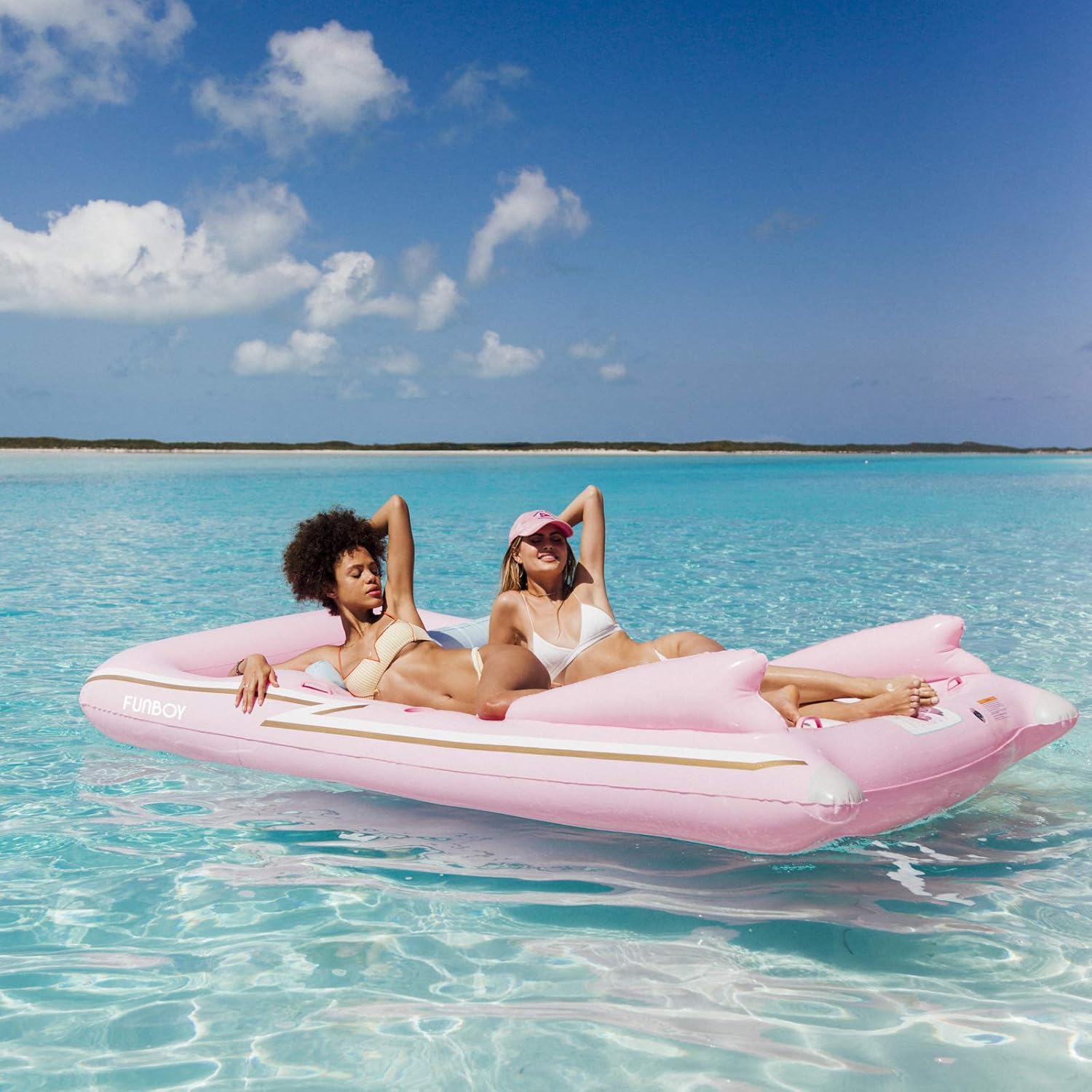 FUNBOY Giant Inflatable Luxury Pink Retro Convertible Classic Sports Car Pool Float, Two Cupholders for Summer Pool Parties and Entertainment