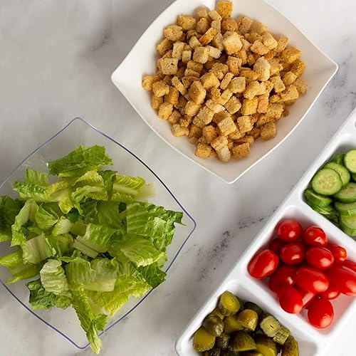 Miniatura 2 de PARTY BARGAINS Cuencos cuadrados de plástico de 128 onzas  1 paquete, transparentes, resistentes, inastillables, desechables, cuencos de ensalada de