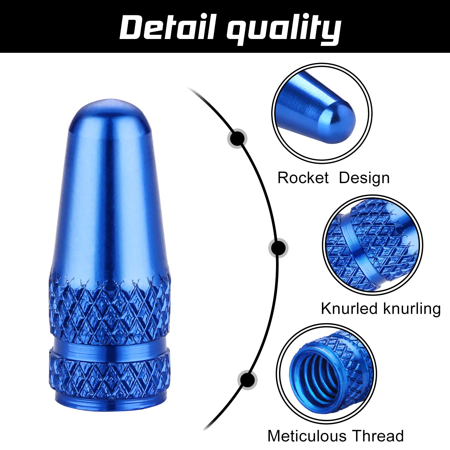 Blue Anodized Aluminum Valve Caps - Knurled Diamond Pattern, Set Of 5 For Cars, Bikes & SUVs
