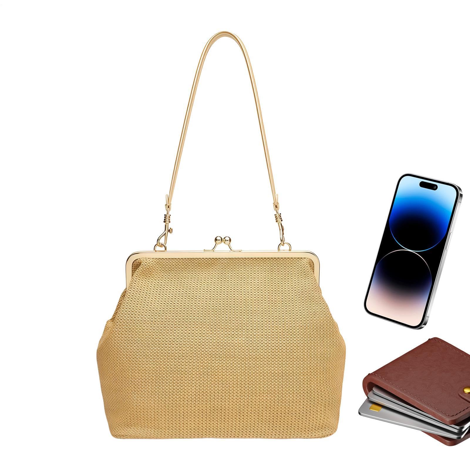 Generisch Bolsa de paja | Retro Big Kiss-Lock Bolso - Trenzado Paja Tote | Verano Viaje Vacaciones Compras Trabajo Gimnasio Primavera Noche Universidad Mercado Semanal