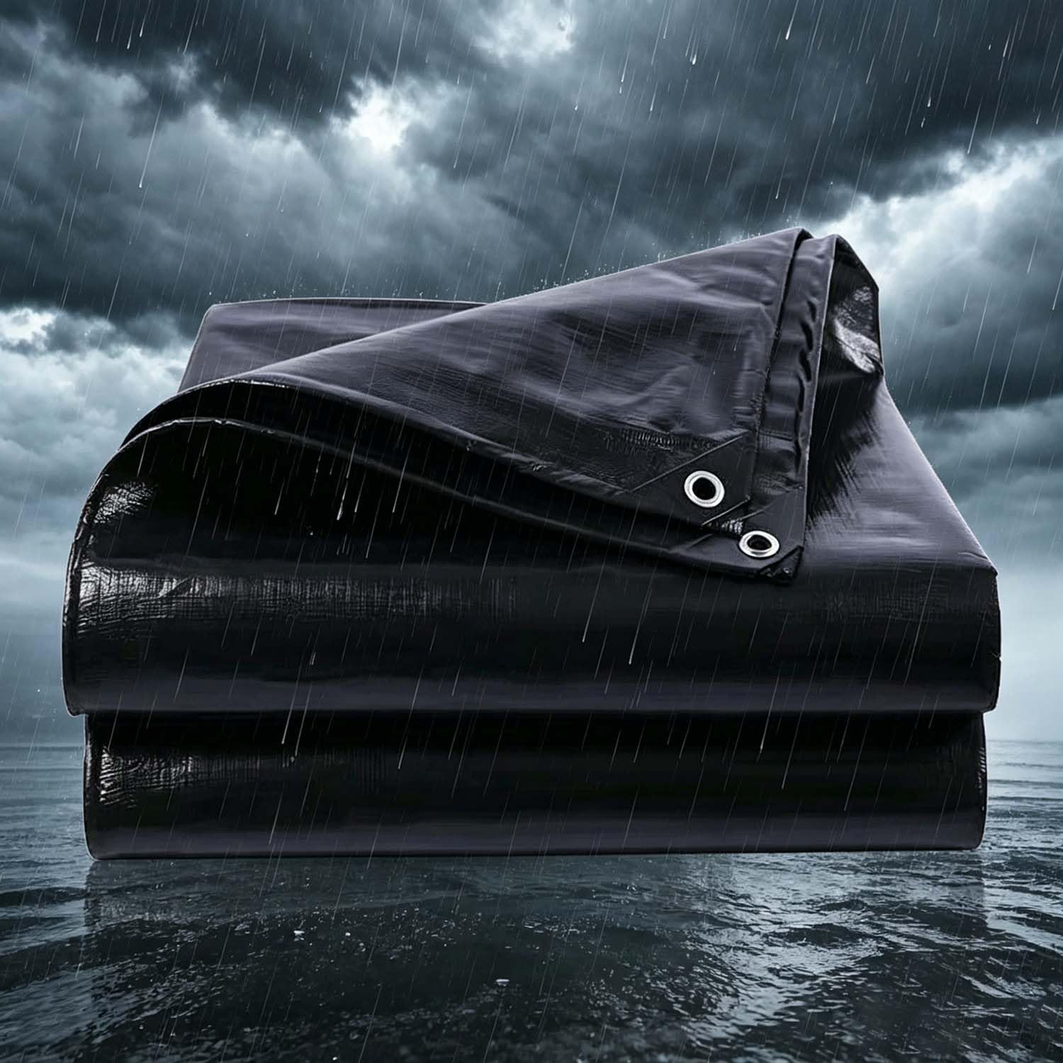Ffsaacol Tarps Heavy Duty Waterproof, Outdoor Tarpaulin Cover With Grommets, 160g/m² Multi-Purpose Tarp for Roof, Camping, Patio, Pool Cover, Boat Black, 4x4m/13x13ft