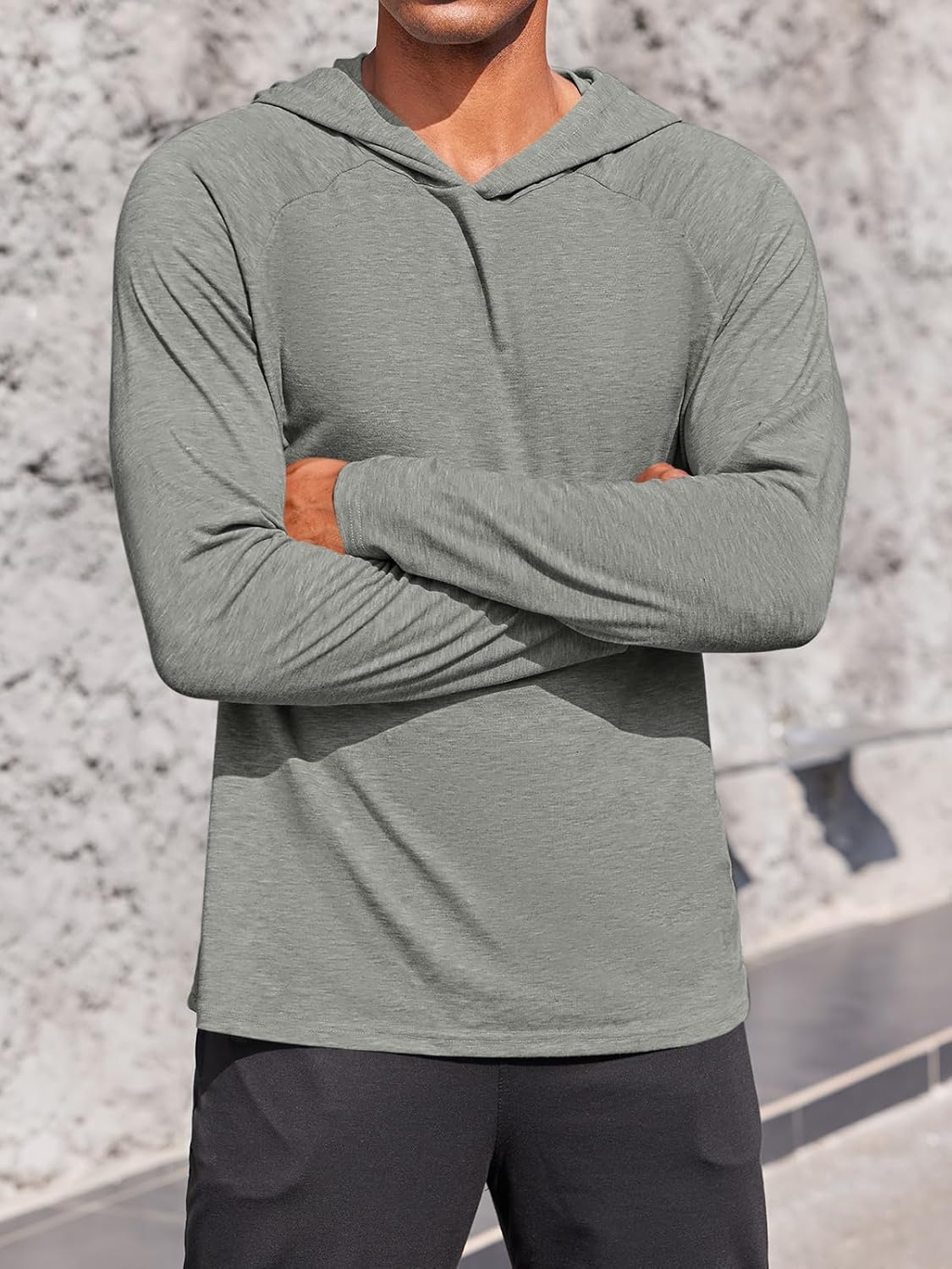 Gafeng Mens Workout Hoodie Long Sleeve Lightweight Gym Running Quick Dry Athletic Shirt with Hood - Image 2