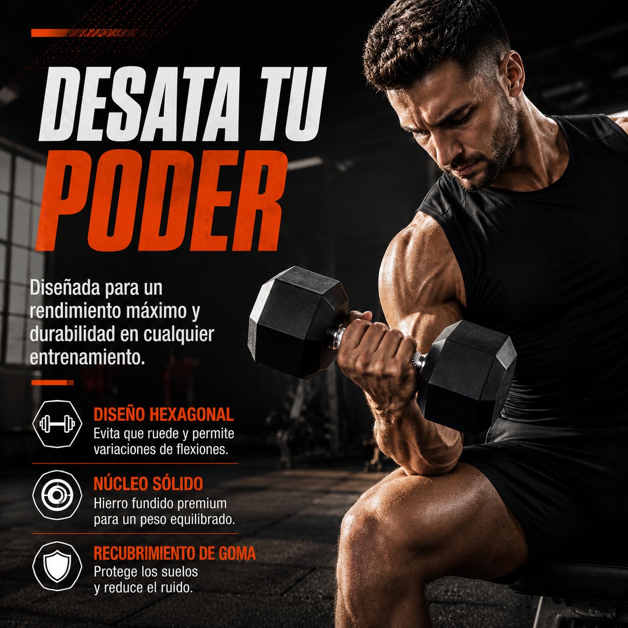 Mancuernas Hexagonales – Set de pesas y mancuernas de hierro fundido con recubrimiento de goma, para mujer y hombre, musculación fitness gimnasio en casa, 1/2/3/4/5/6/8/10 kg (par) y 12.5/15/20 kg