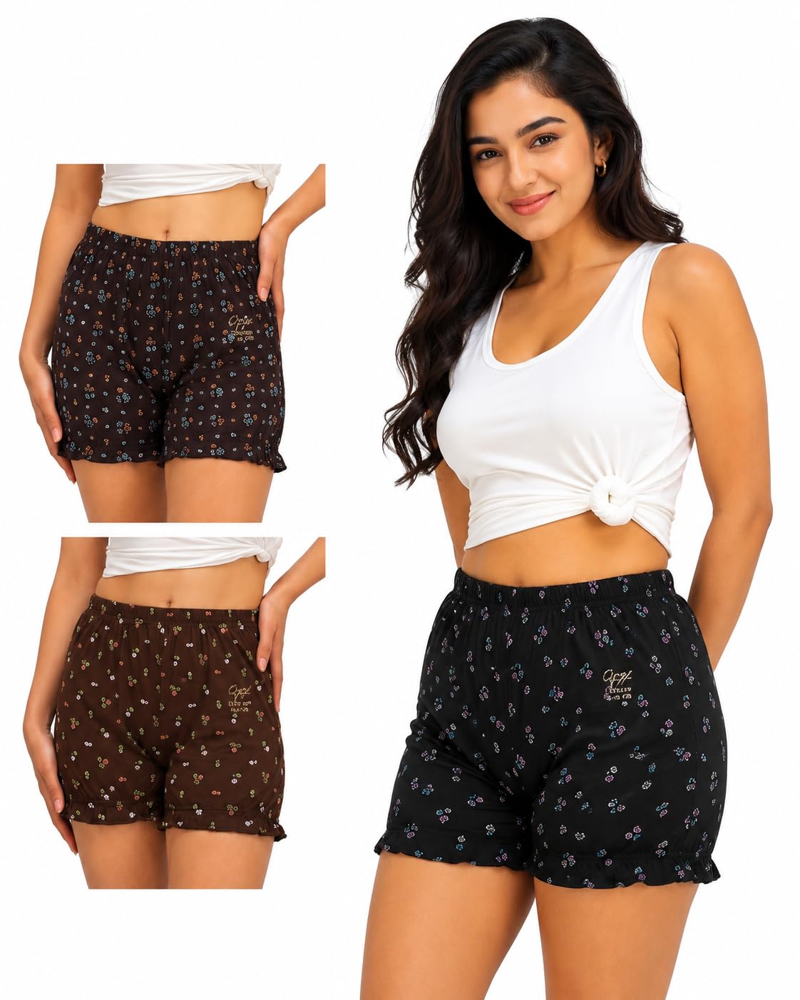 opex Women’s Cotton Printed Bloomers | Soft Breathable Relaxed Fit Shorts with Leg Elastic & Comfortable Waistband | Everyday Lounge Innerwear Combo (Pack of 3, Assorted Prints & Colors)-picture-33