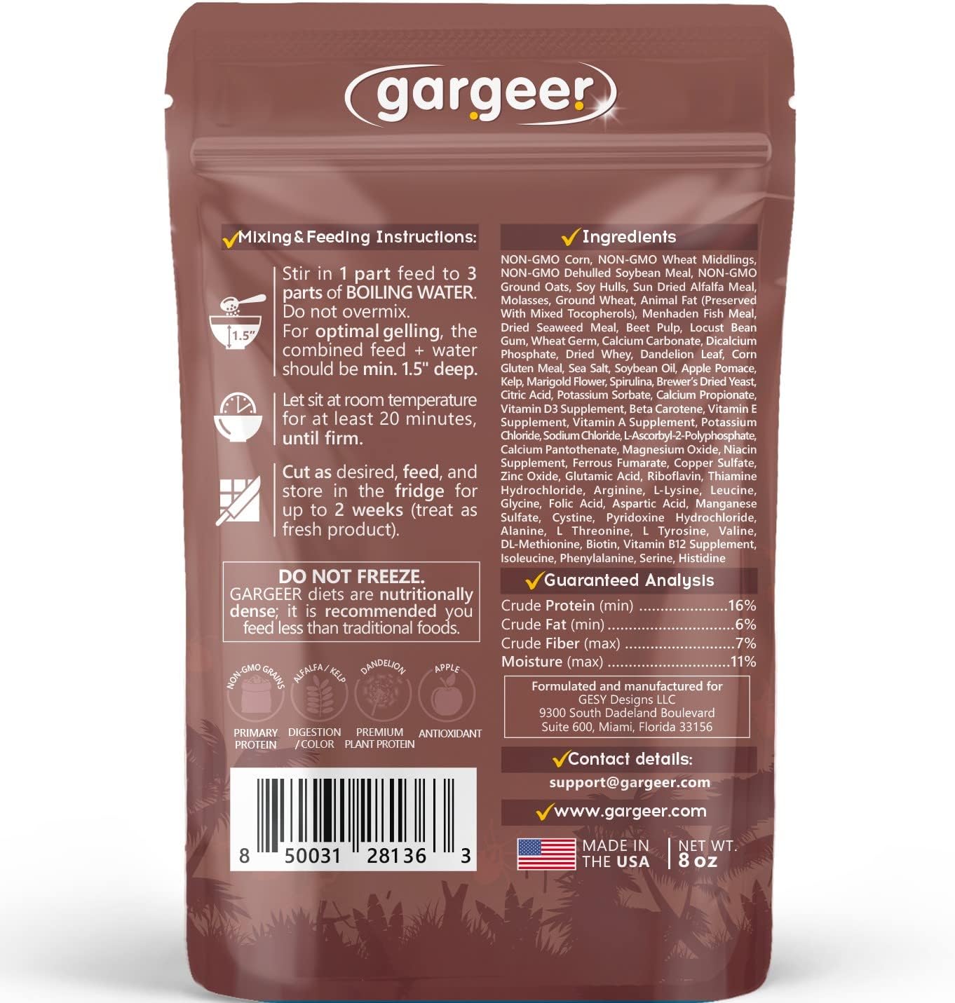 Gargeer Bugs and Insects Food. Complete Gel Diet for Roaches, Crickets, Worms, Dubia, Fly, etc. Made in The USA, Using Premium Nutritional Ingredients. 8oz Powder Turns into 2 Pound of Ready Food.…