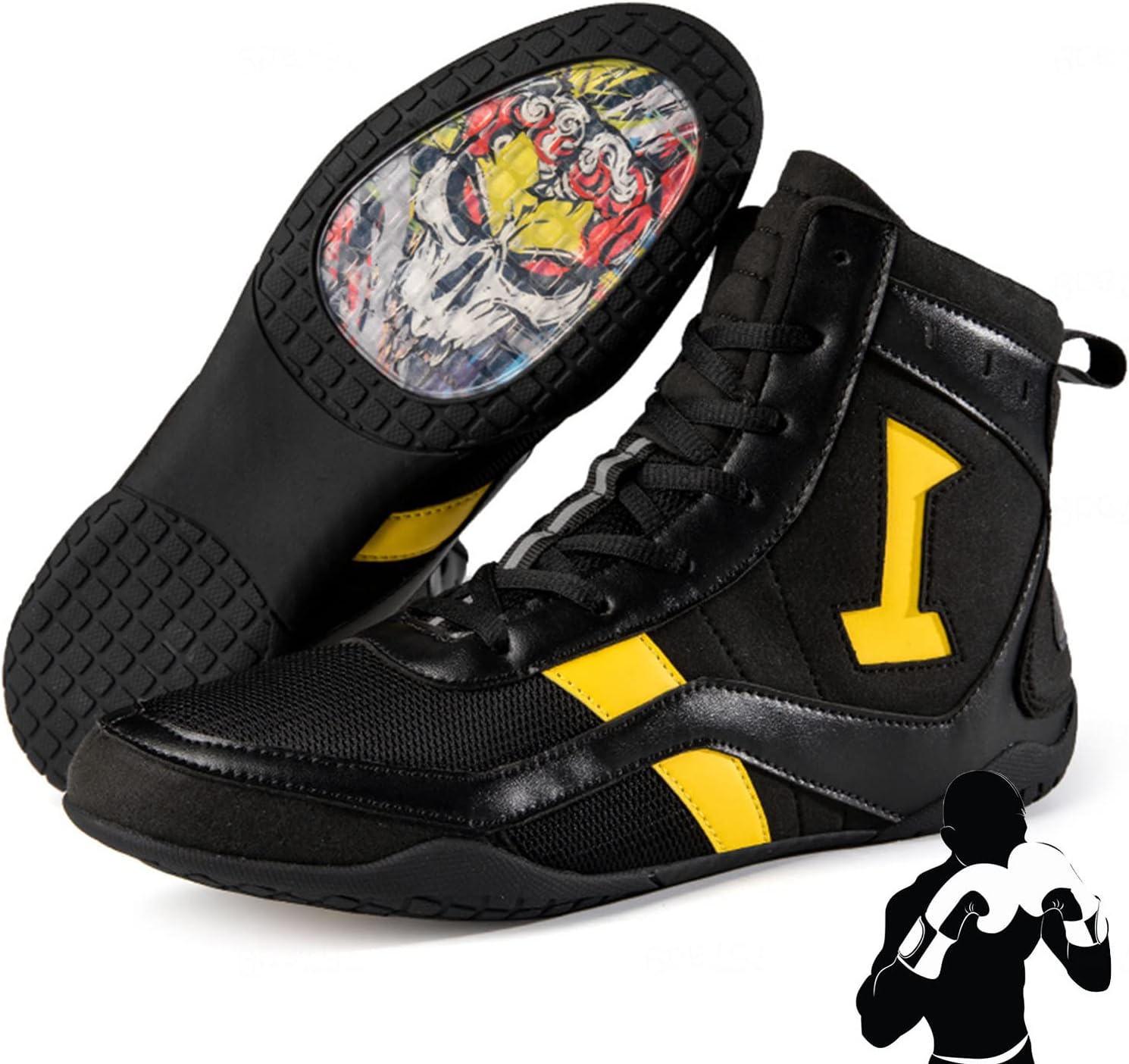 Men's Boxing Shoes Ankle Guard Wrestling Shoes Breathable Combat Training Shoes Squat Shoes for Gym,Black-7