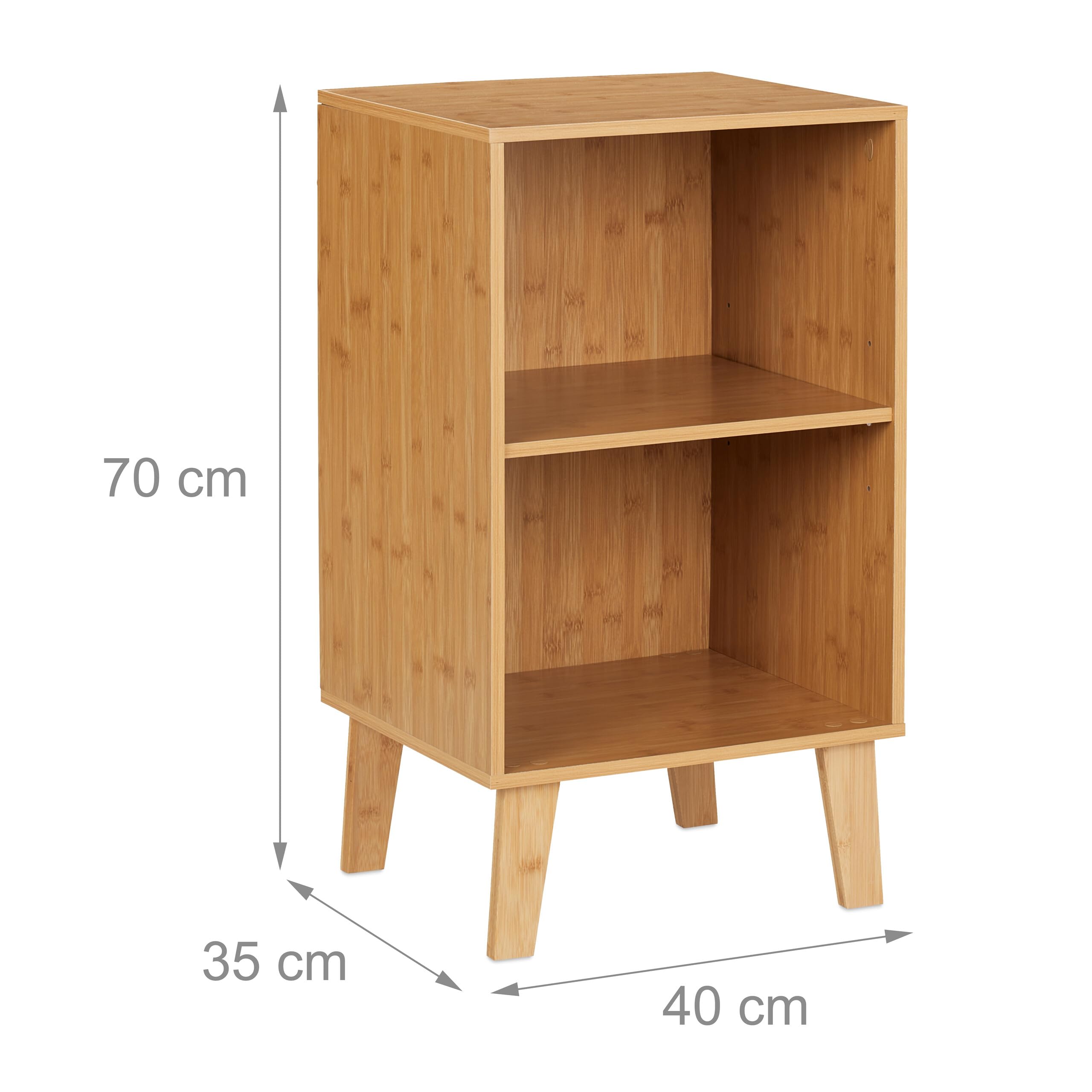 Relaxdays Scaffale Libreria, Mobiletto da Terra a Giorno con 2 Scomparti, Ripiano Regolabile, 70 x 40 x 35 cm, Marrone