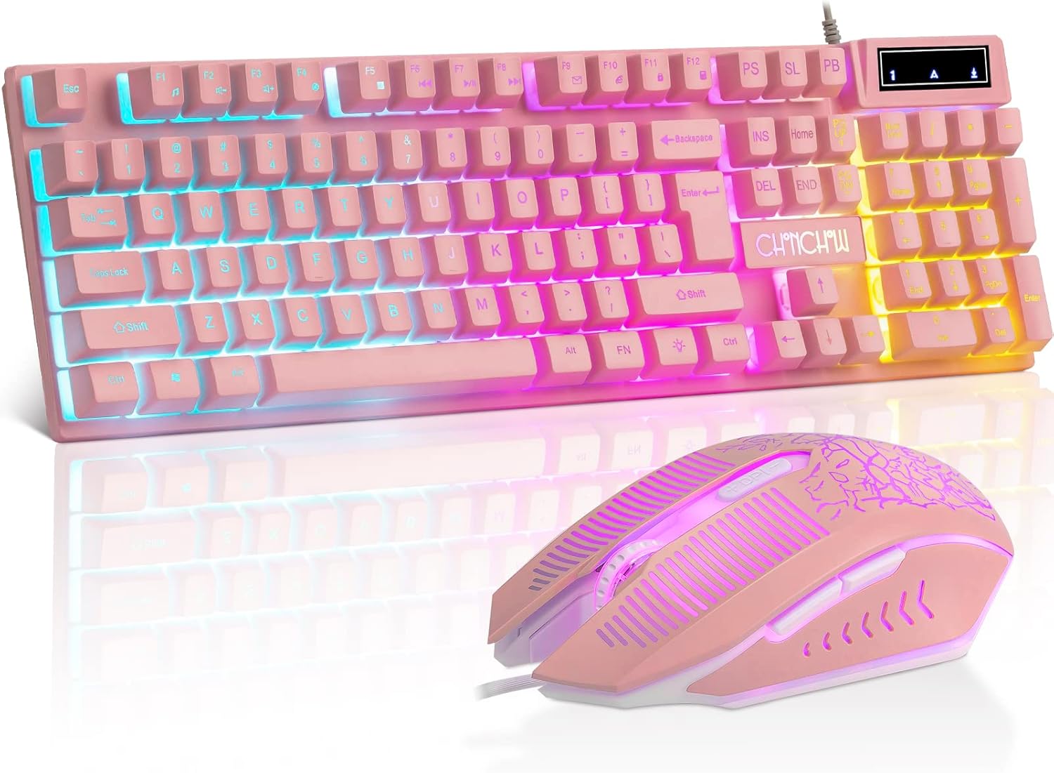 Pink Gaming Keyboard and Mouse Combo, Light up Membrane Cute Gaming