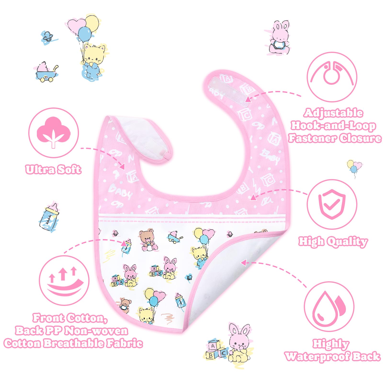 LittleForBig Bawełniany wodoodporny śliniaczek dla dorosłych z nadrukiem w stylu babydoll z regulowanym zapięciem na rzep - śliniaczek dla dorosłych Baby Cuties