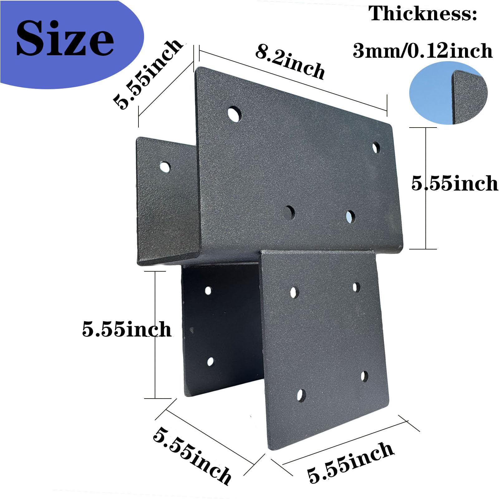 2 soportes de amarre resistentes de acero galvanizado de 6 x 6 pulgadas, conector de anclaje para apoyar vigas de madera (2, 6 x 6 pulgadas (real 5.5 x 5.5 pulgadas)
