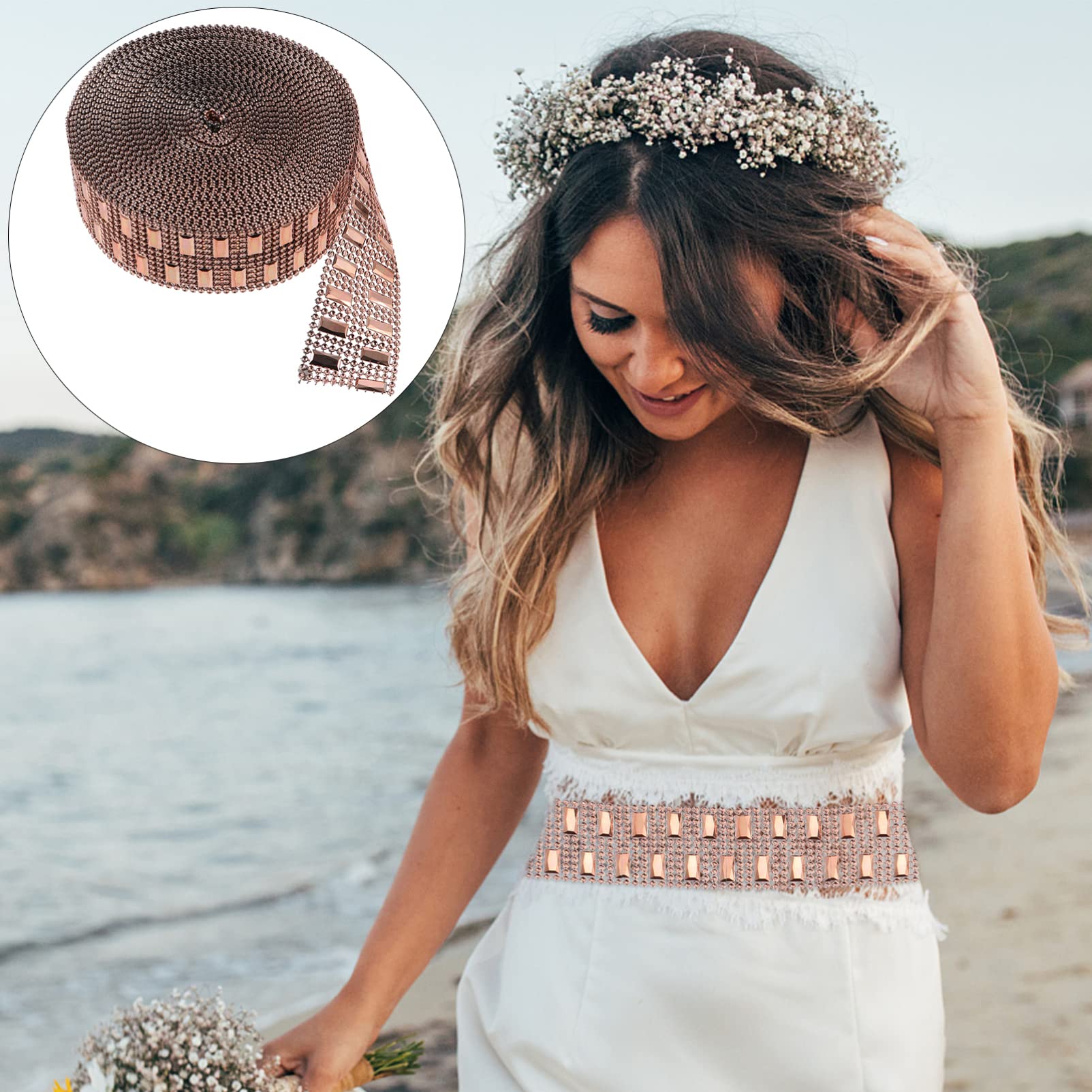 ACiyD Rolle Close Bridal Rose Strass Bouquet Applikation- Reihe Gold Party Diamond Ribbon Kette Faux Mesh Weddin Flower Trim Crafts Crystal Cake Clothes Row Shower Wrap Nähen