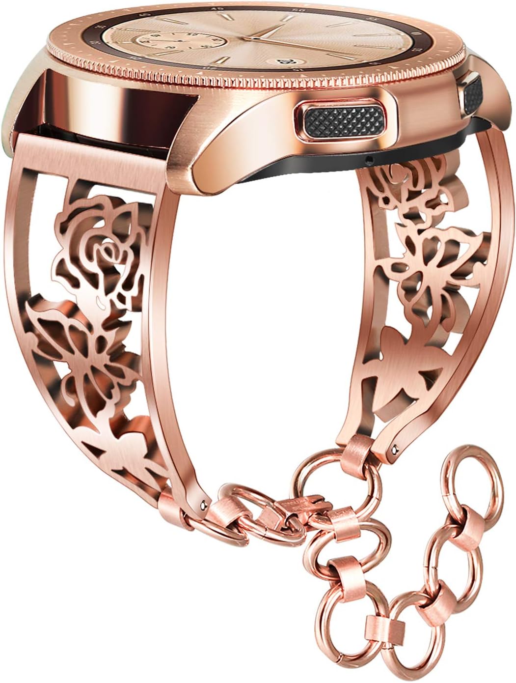 for Galaxy Watch 42mm / Active 40mm Women Bands, TRUMiRR 20mm Female Watchband Jewelry Cuff Band Floral Hollow Bracelet Rose Gold Stainless Steel Strap for Samsung Galaxy Gear S2 Classic