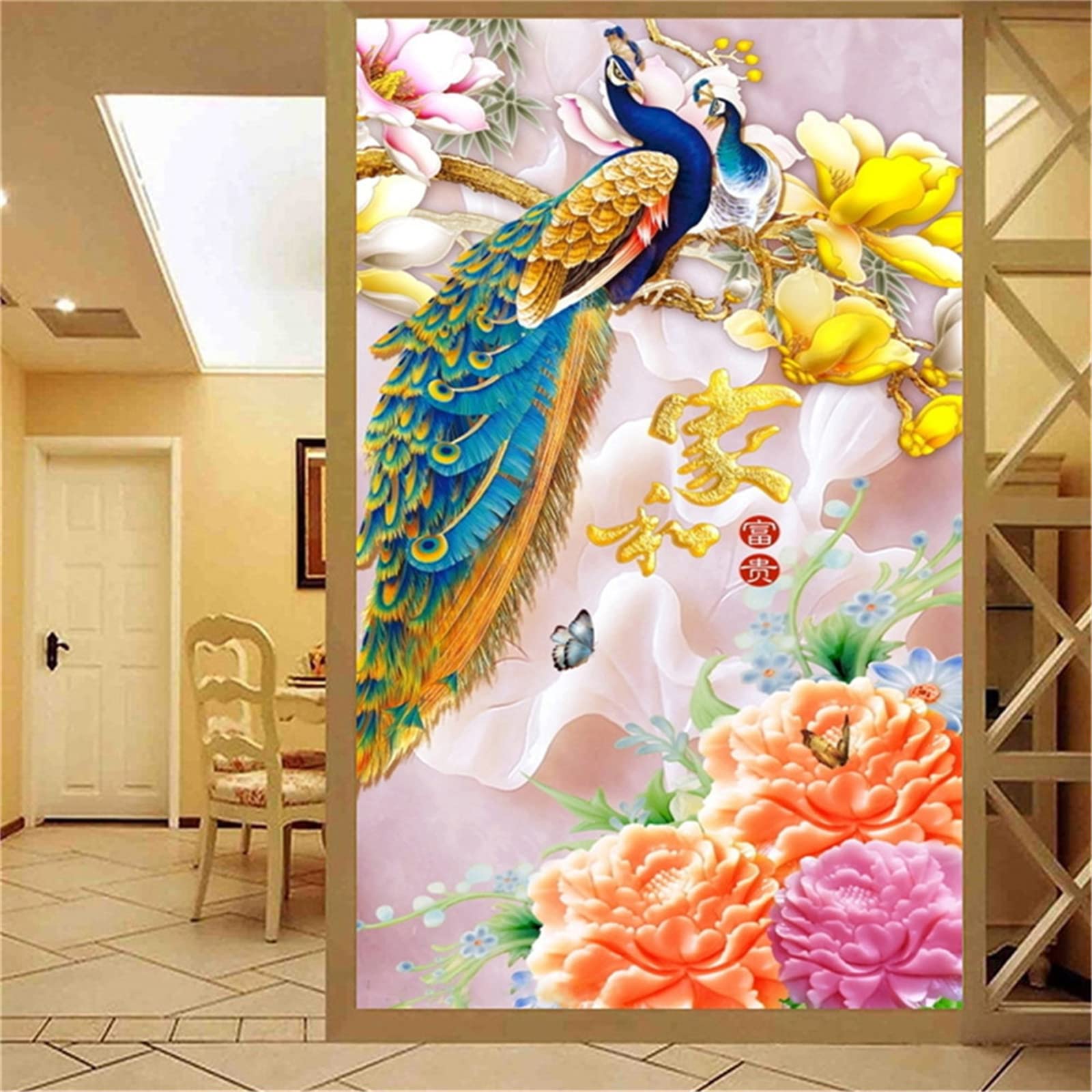 Amazon | ダイヤモンドアート 孔雀の花 大きいサイズ ダイヤモンド