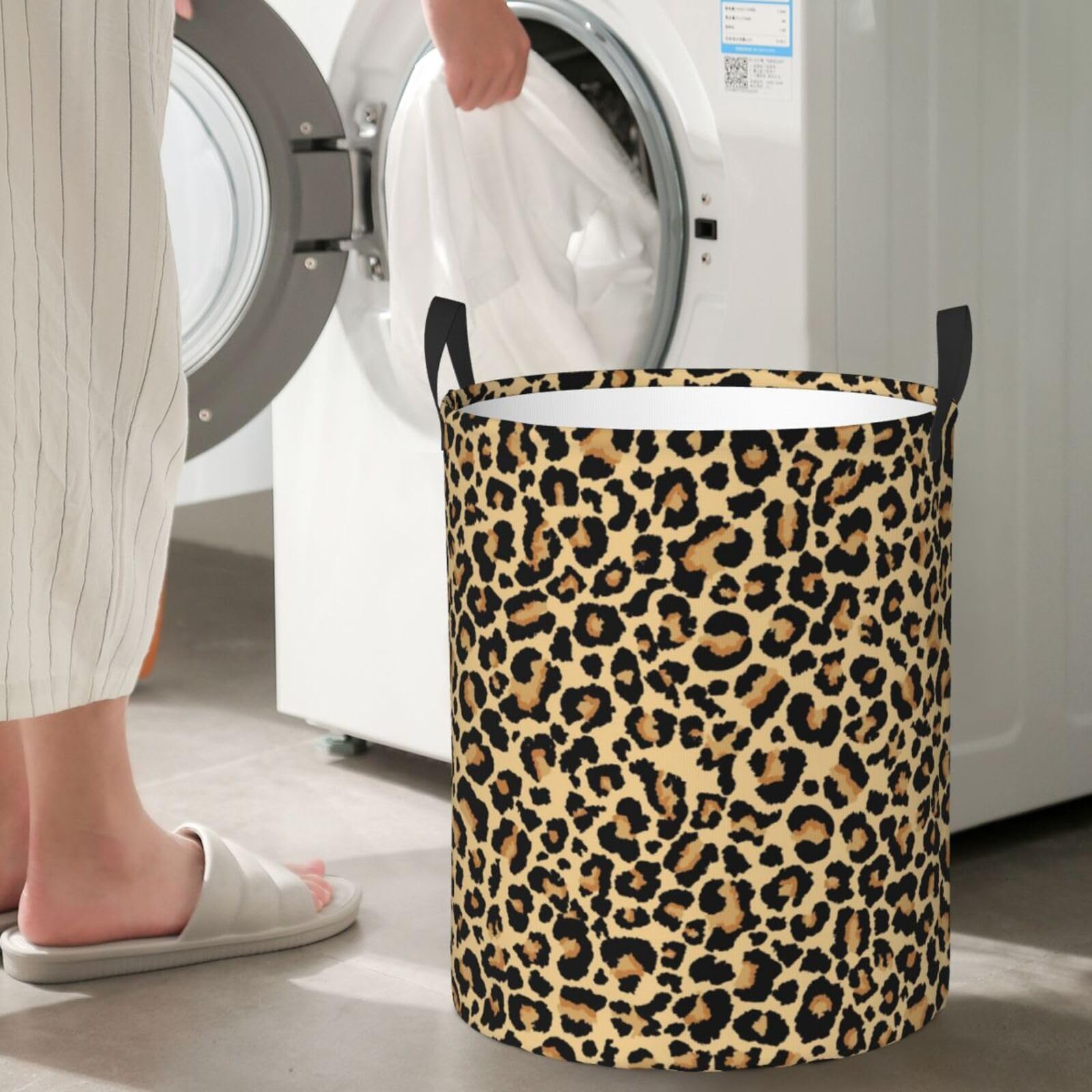 Grand panier à linge avec poignées – Imprimé léopard (D) Panier à linge sale pour bébé et enfant