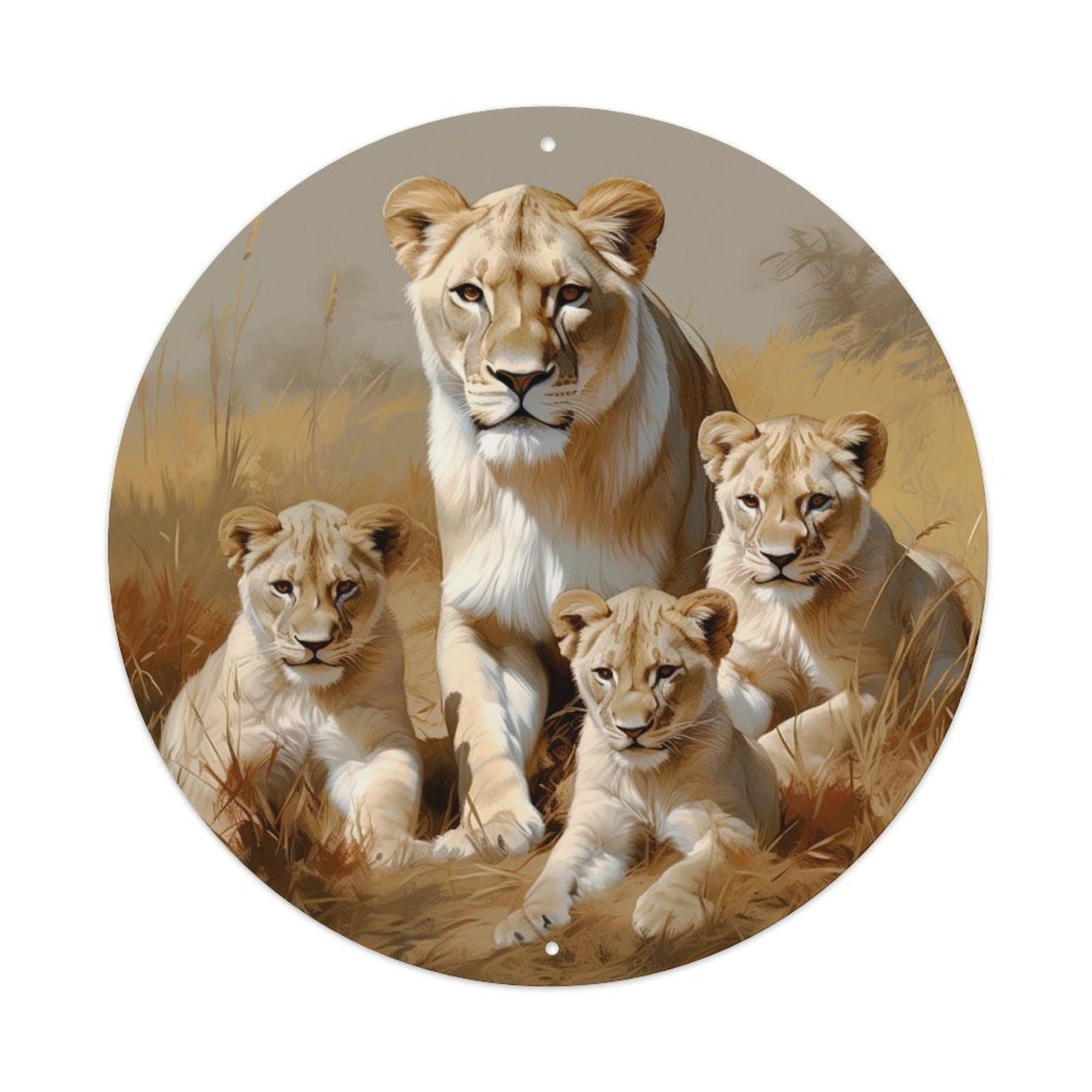 Animals Artwork Lion And Cub Vintage Metal Tin Sign Plaque Wall Decor for Cafe, Club Bar, Office, Garden Metal Poster 8x8Inch