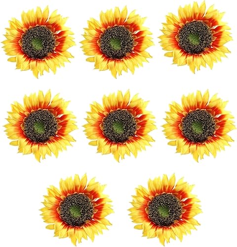 Miniatura 1 de HomeSoGood 8 cabezas de girasol artificiales grandes, flores artificiales de 5.5 pulgadas, corona de flores falsas, flores artificiales para bodas,