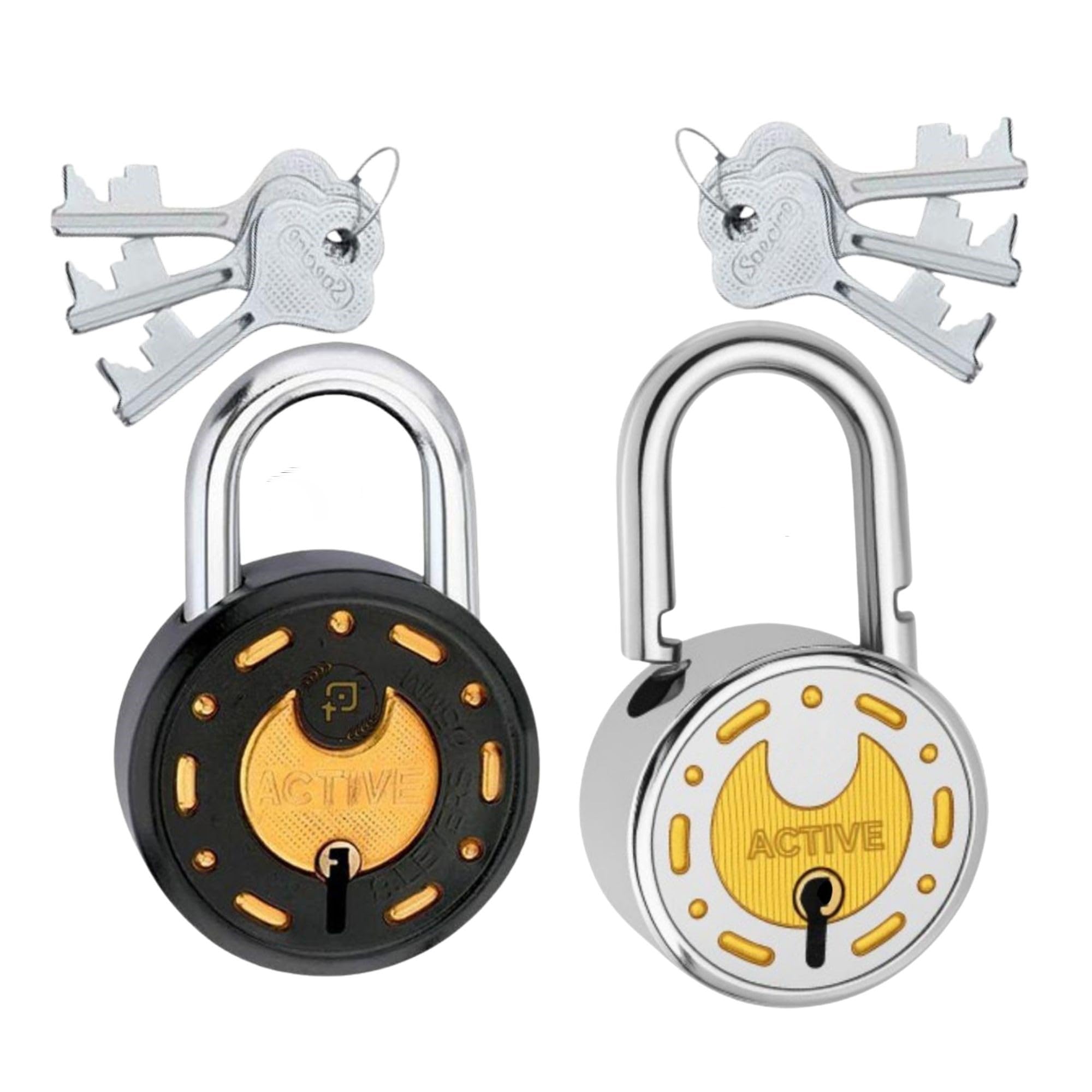 1P- Azco Sport 2 Padlocks with 6 Keys, Silver-Black 52 MM 7 Levers Double Lcking | Lock and Keys for Home Door Shutter Shop Main Gate-image-10
