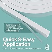 Vista 4 de 33 Feet Weather Stripping Seal for Doors and Windows Insulation Strip Weatherproof Self Stick Seal 3/16" x 3/8" Soundproof High Density Foam Blanco