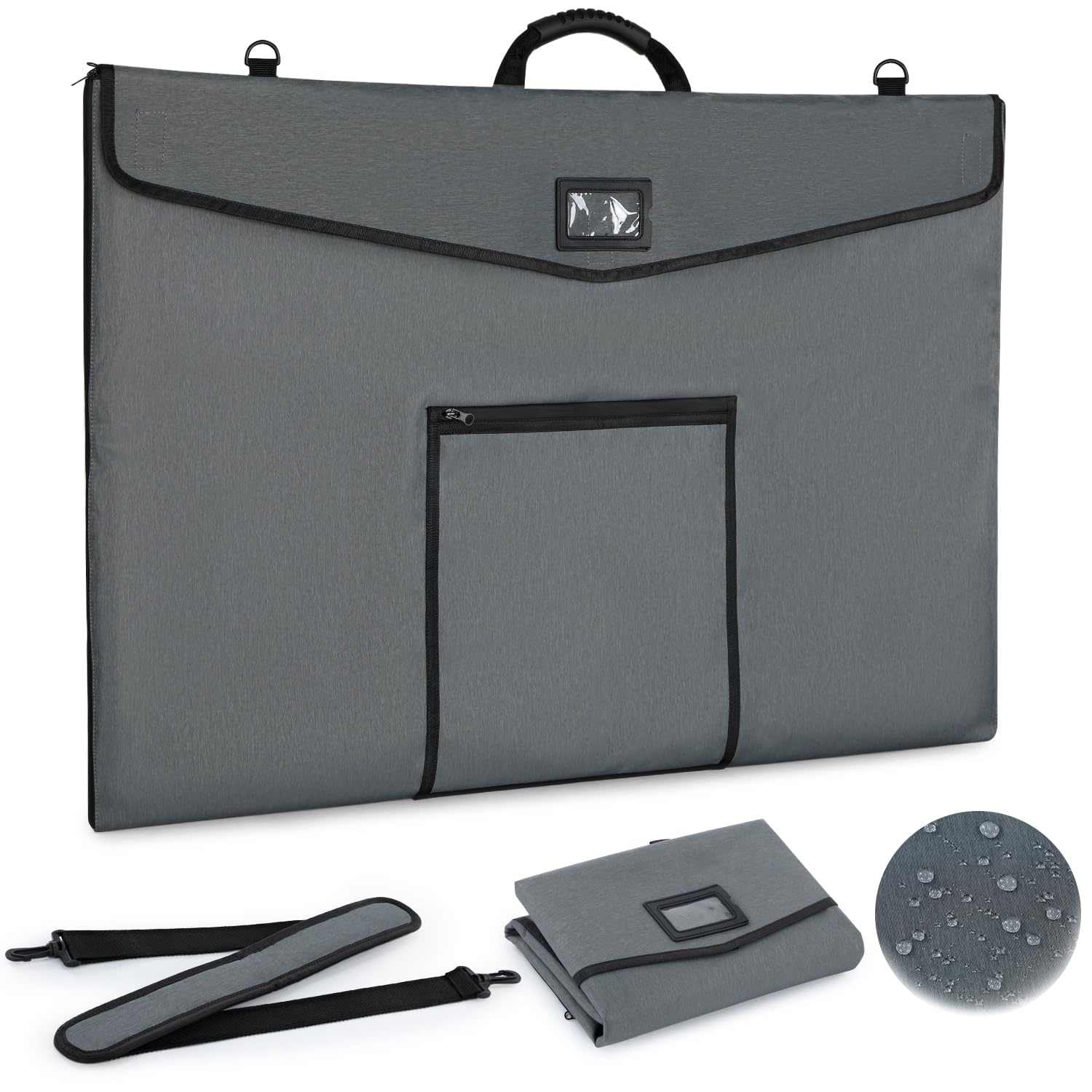 Fully Waterproof A1 Artist Portfolio Bag (61x91.4 cm) - Waterproof PVC Material, Sealed Zipper & Flip Cover - Heavy-Duty Art Carrier for Portfolios, Artworks & Posters, Includes Shoulder Strap (Grey)