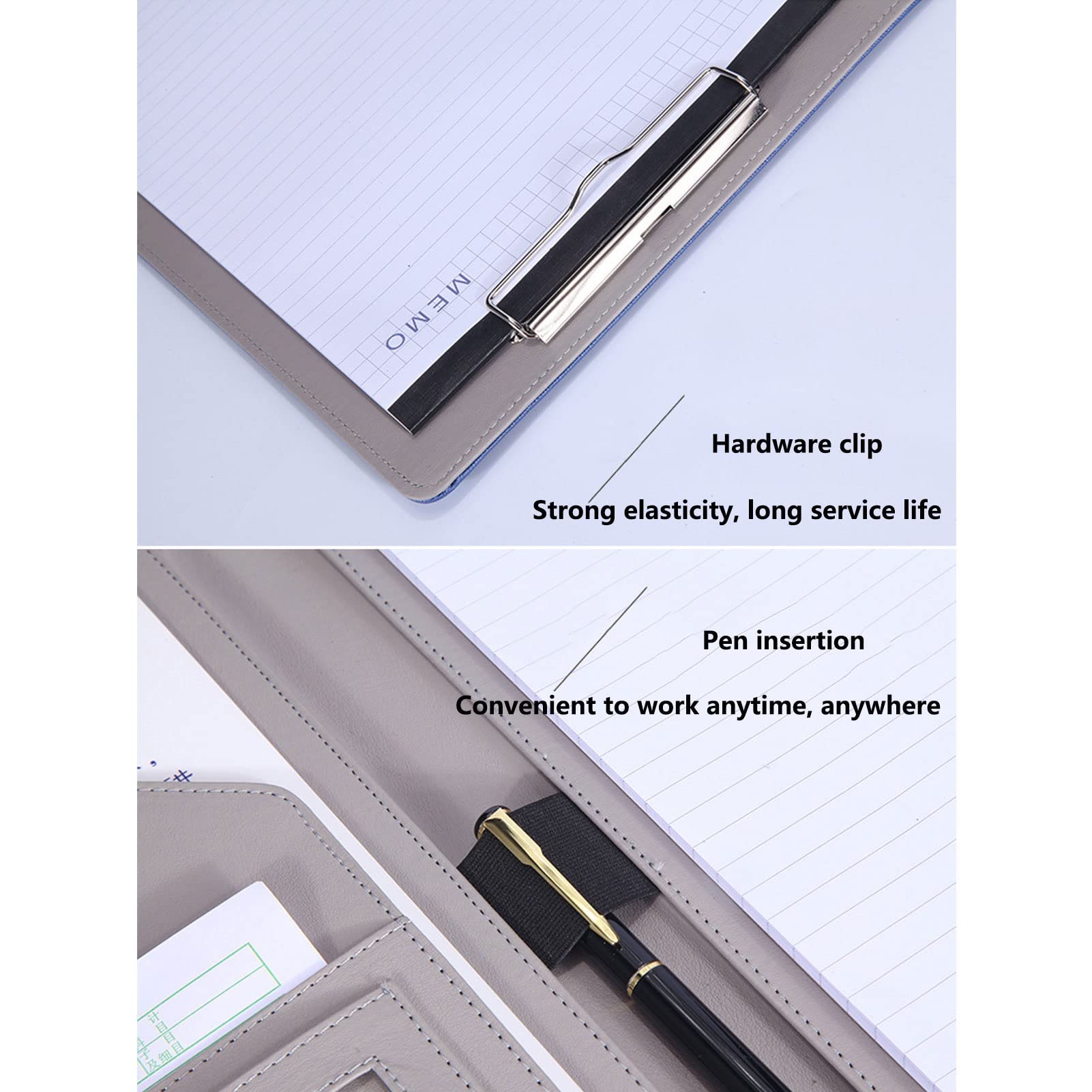 Porte Documents A4 Portfolio Multifonctionnel Folder en Cuir Professionnelle Dossier De Conférence pour Homme Femme Bloc Notes Rechargeable 25 Feuilles De Papier Lot De 4 (Color : Blue)